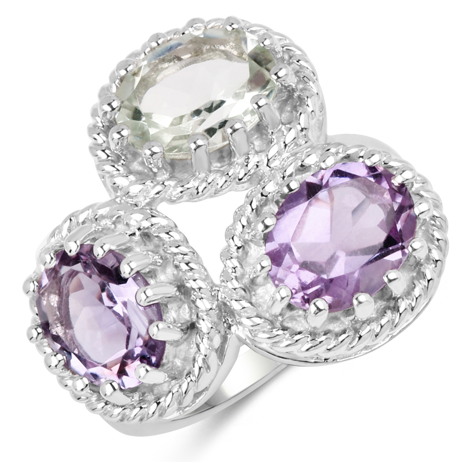 6.10 Carat Genuine Amethyst, Blue Topaz and Citrine .925 Sterling Silver Ring