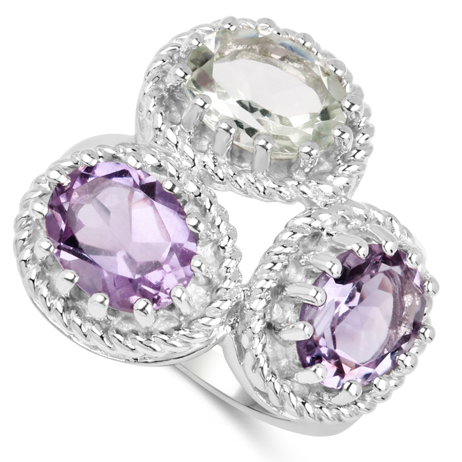 6.10 Carat Genuine Amethyst, Blue Topaz and Citrine .925 Sterling Silver Ring