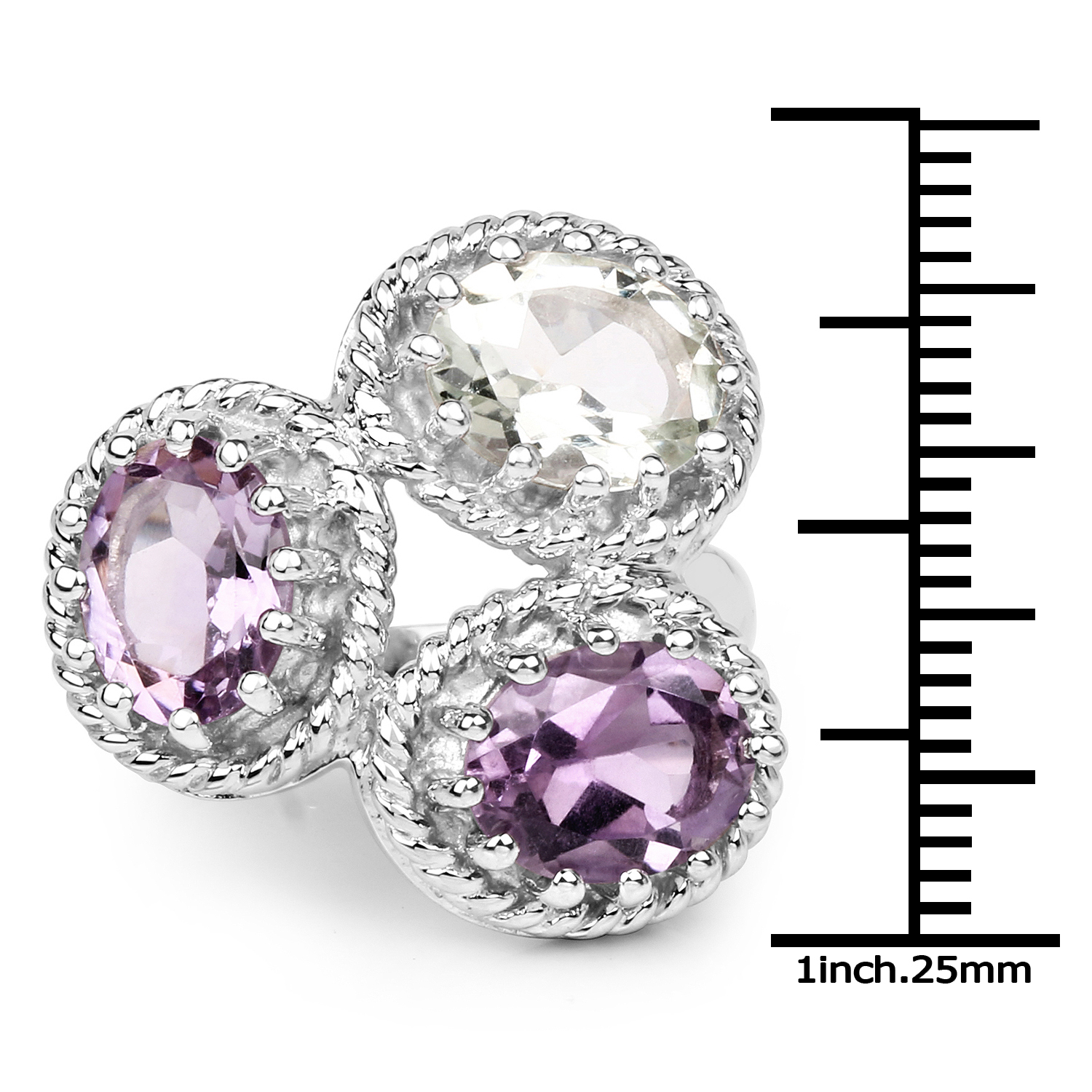 6.10 Carat Genuine Amethyst, Blue Topaz and Citrine .925 Sterling Silver Ring