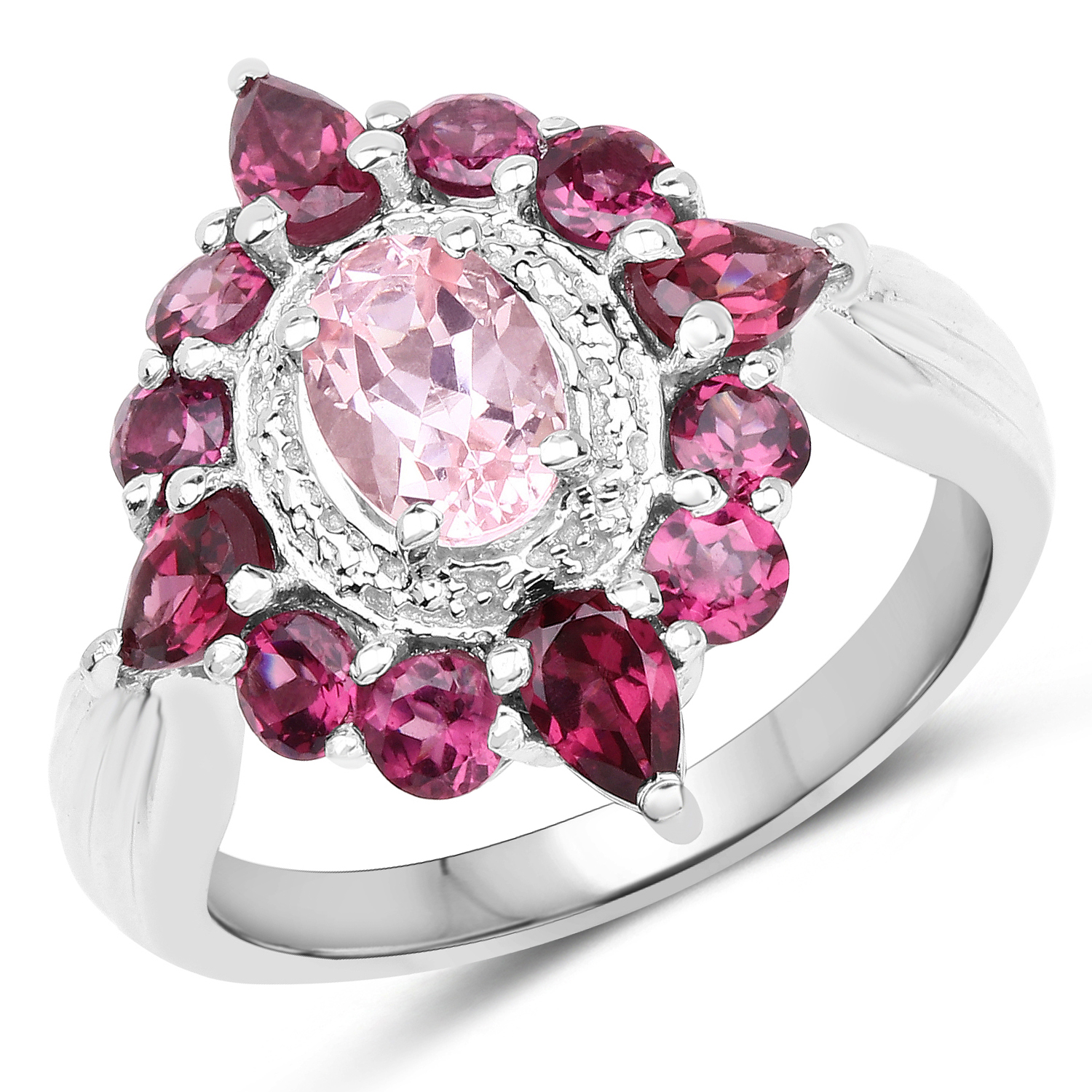 2.82 Carat Genuine Morganite and Rhodolite .925 Sterling Silver Ring