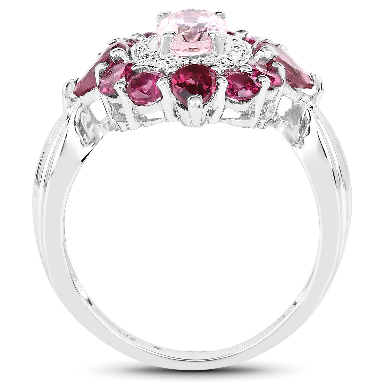 2.82 Carat Genuine Morganite and Rhodolite .925 Sterling Silver Ring