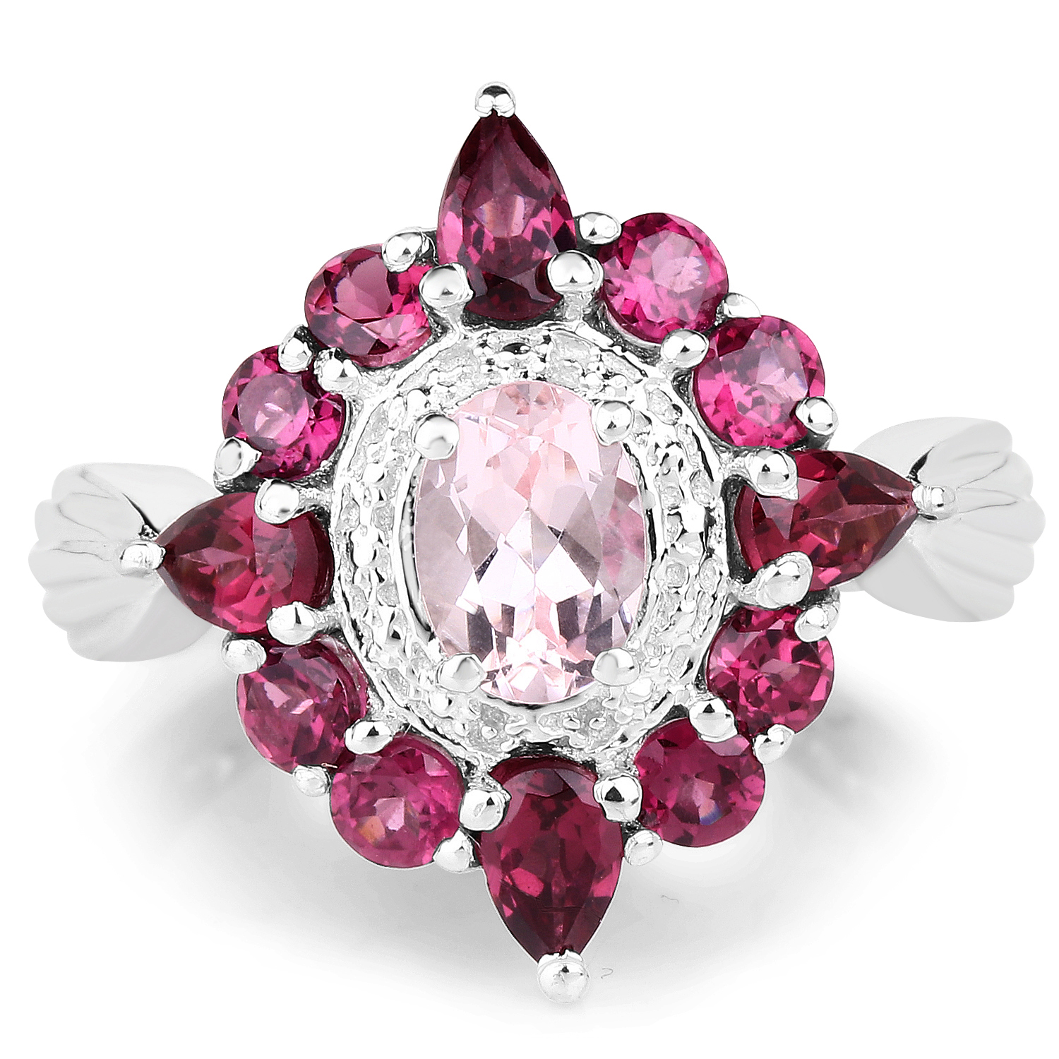 2.82 Carat Genuine Morganite and Rhodolite .925 Sterling Silver Ring