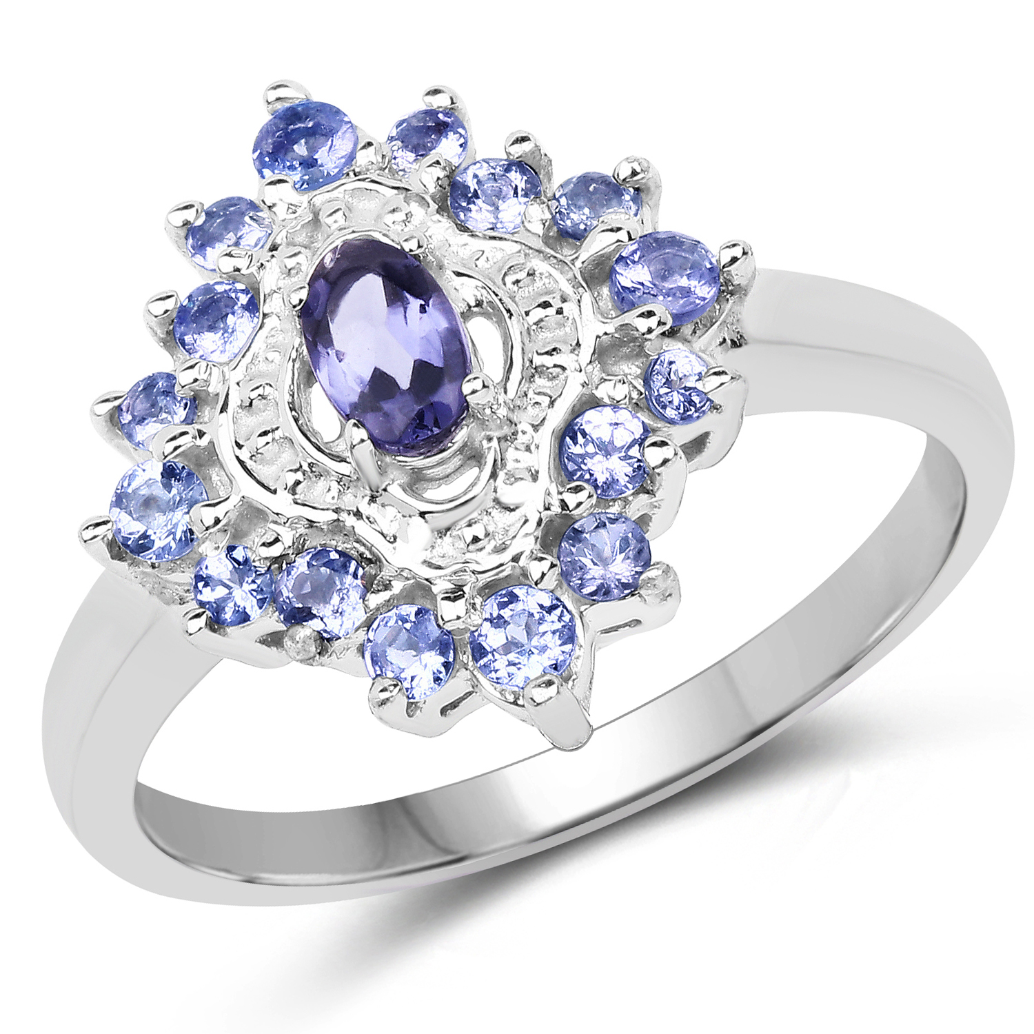 0.80 Carat Genuine Iolite and Tanzanite .925 Sterling Silver Ring