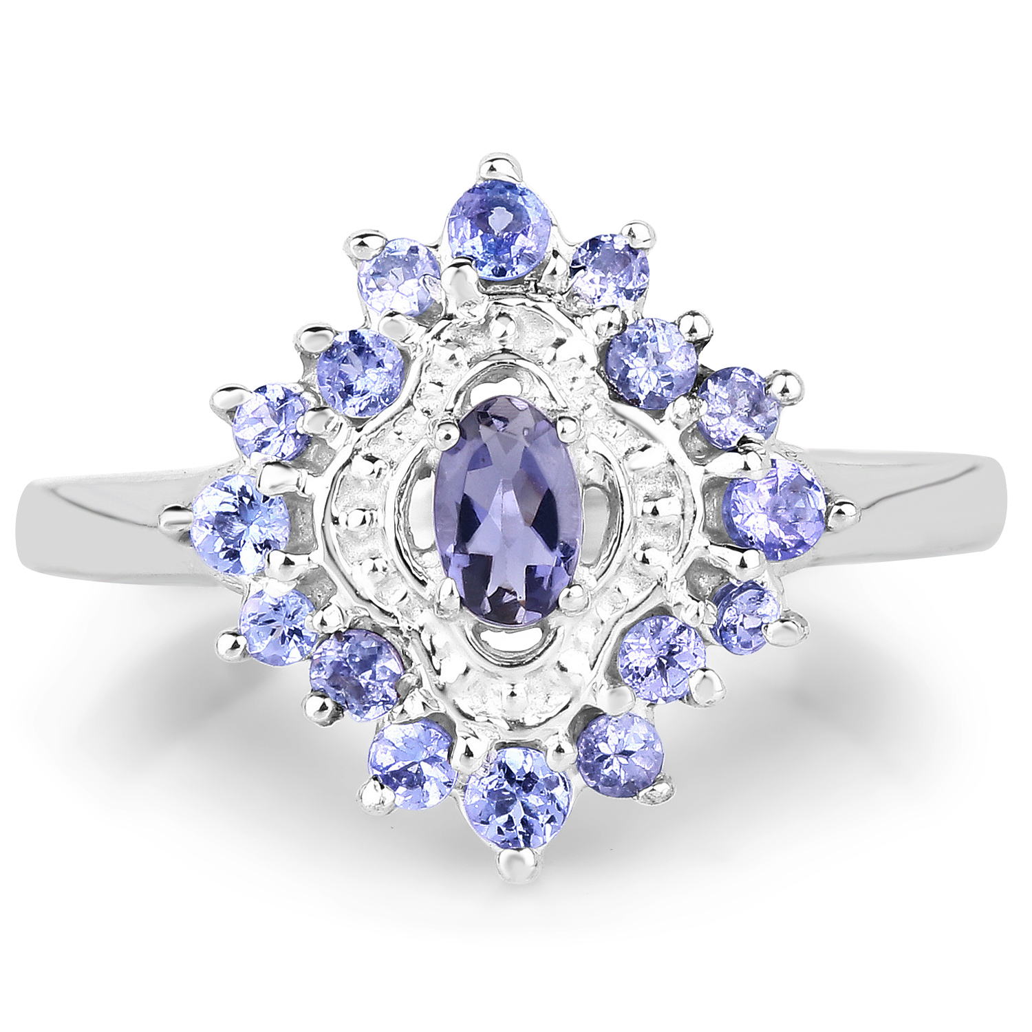 0.80 Carat Genuine Iolite and Tanzanite .925 Sterling Silver Ring
