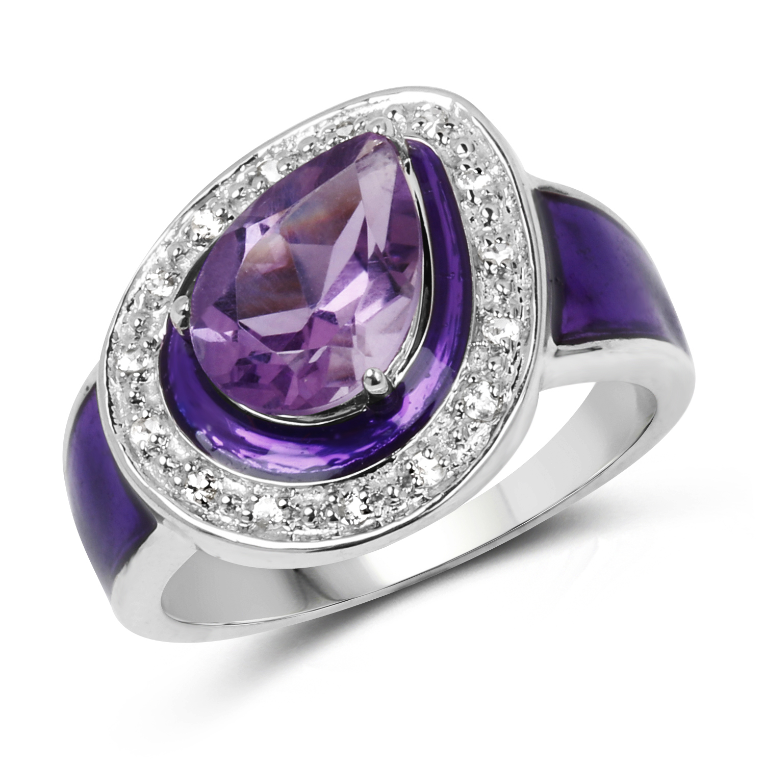1.58 Carat Genuine Amethyst & White Topaz .925 Sterling Silver Ring