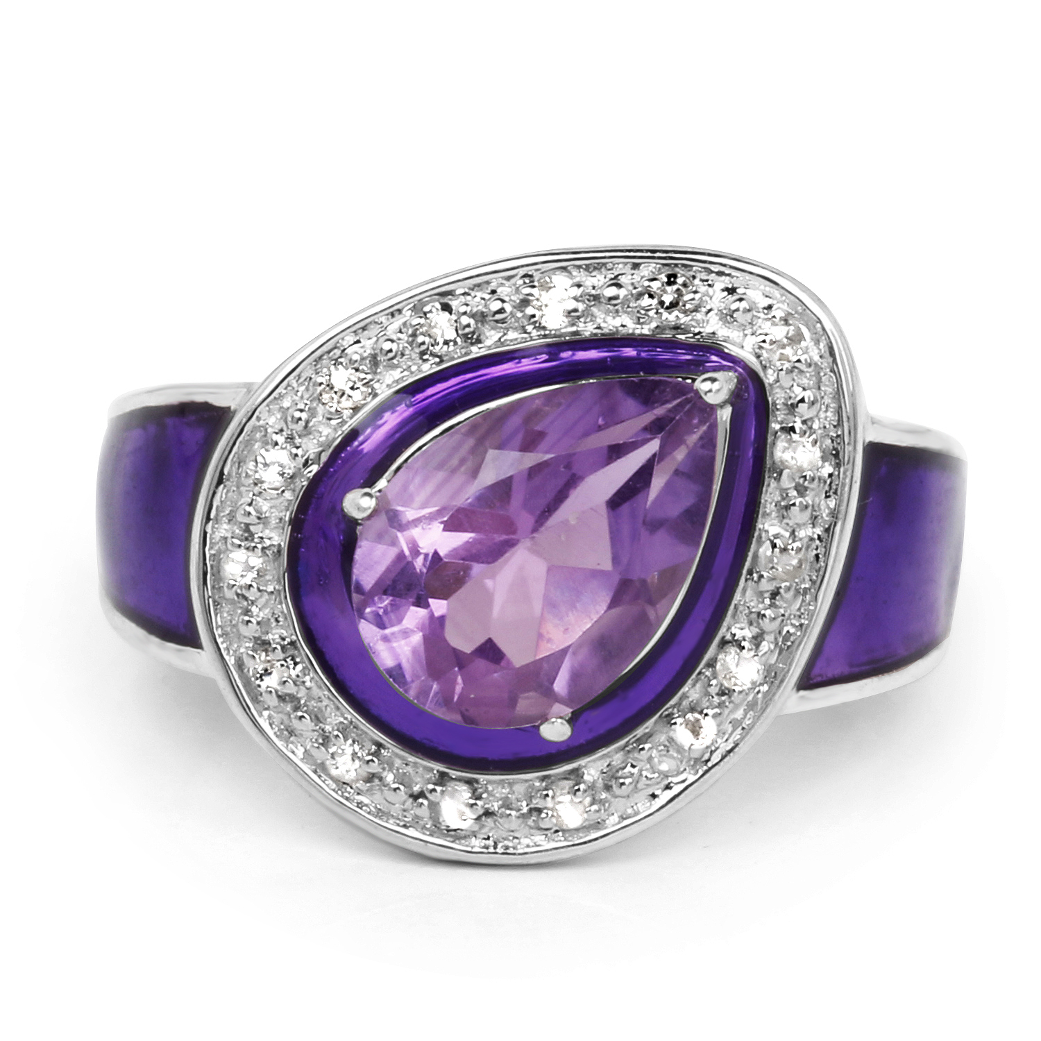 1.58 Carat Genuine Amethyst & White Topaz .925 Sterling Silver Ring