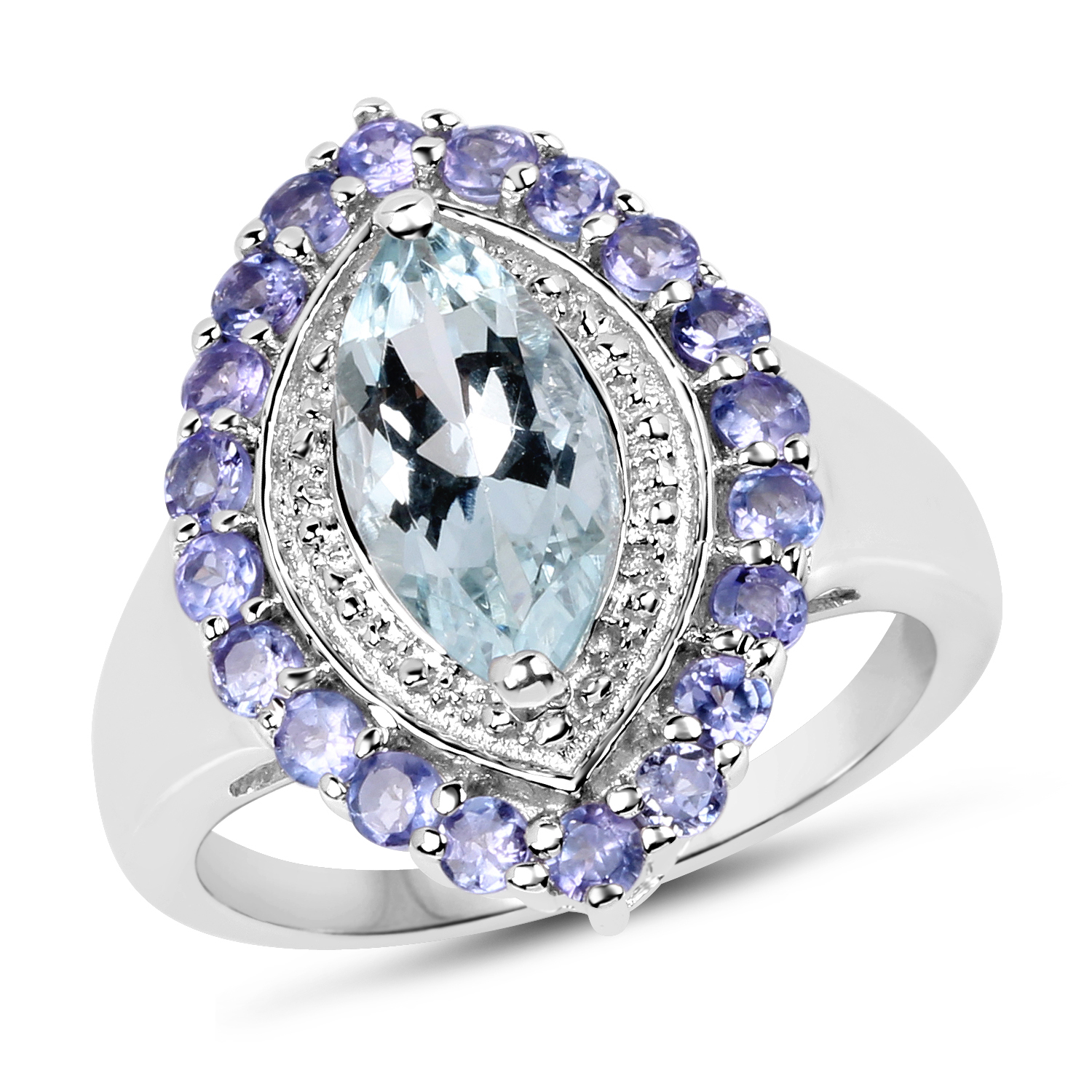 2.30 Carat Genuine Aquamarine & Tanzanite .925 Sterling Silver Ring