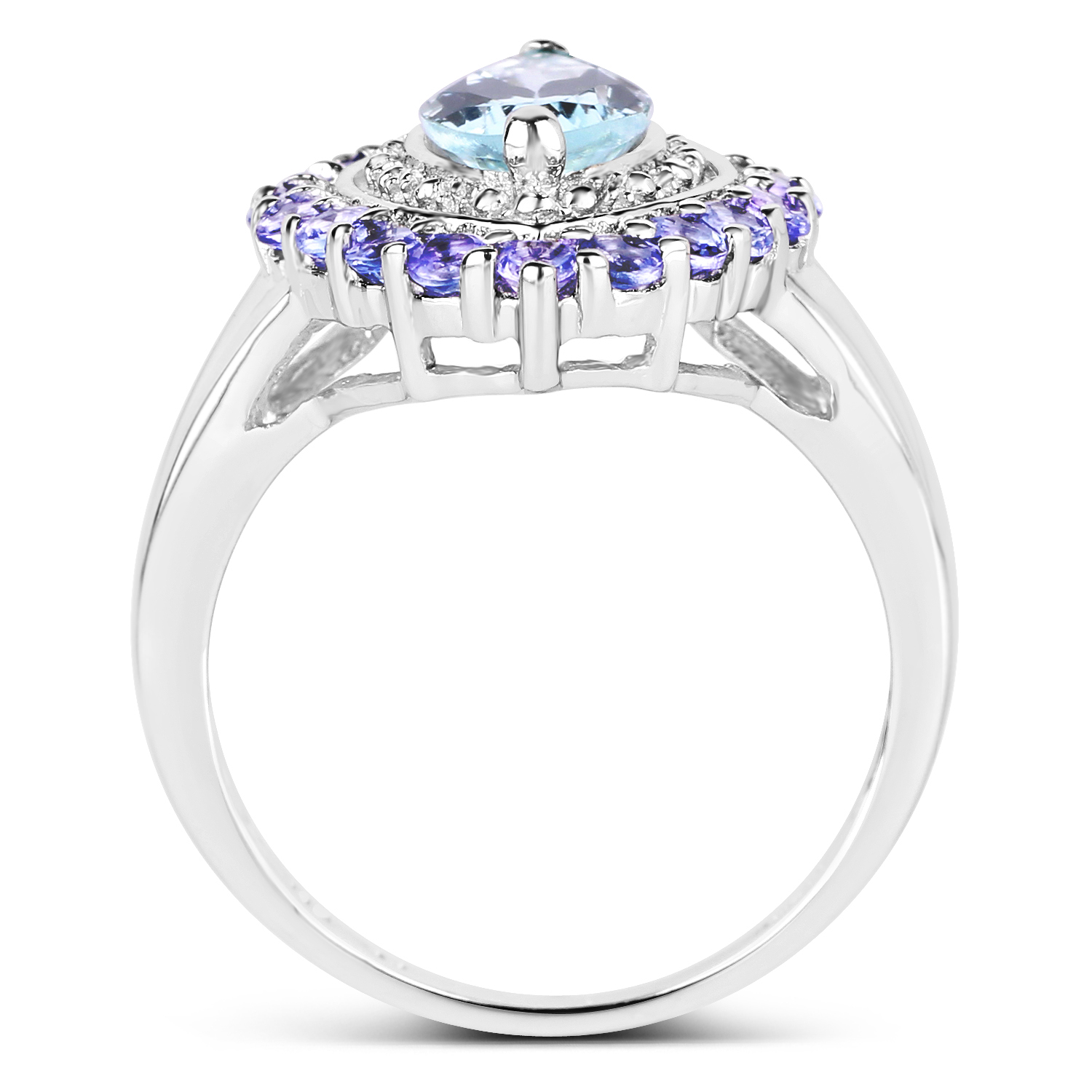 2.30 Carat Genuine Aquamarine & Tanzanite .925 Sterling Silver Ring