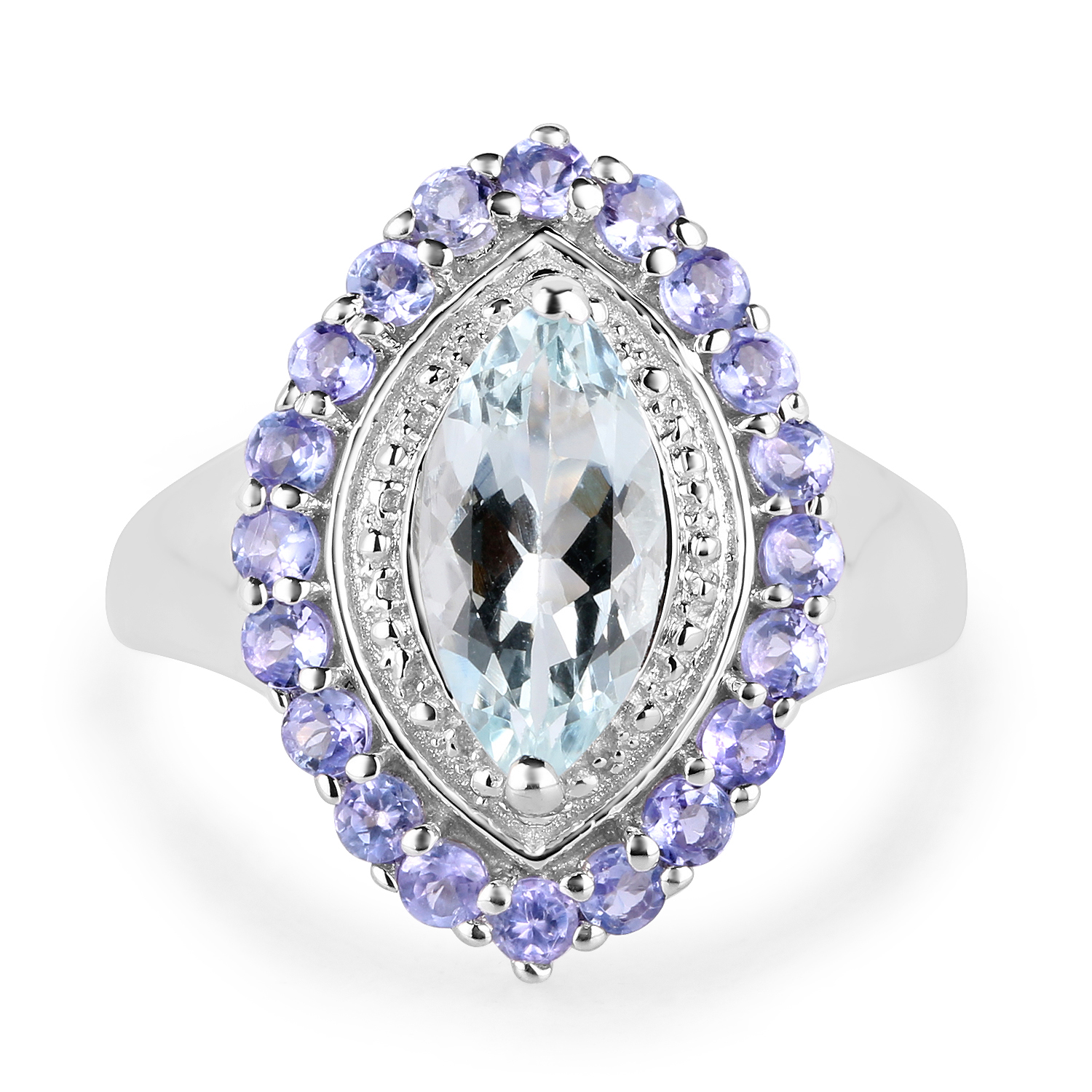2.30 Carat Genuine Aquamarine & Tanzanite .925 Sterling Silver Ring