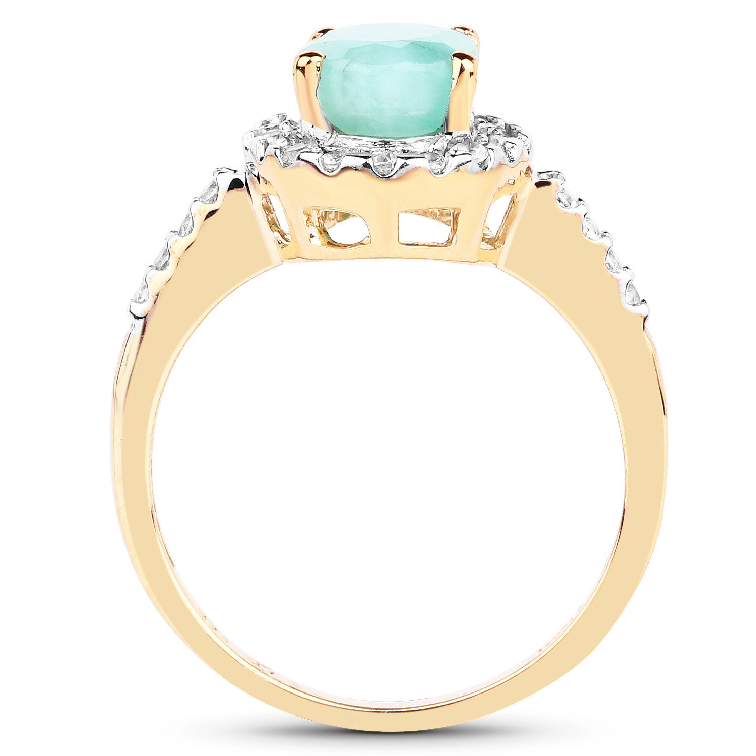 14K Yellow Gold Plated 1.44 Carat Genuine Emerald and White Topaz .925 Sterling Silver Ring