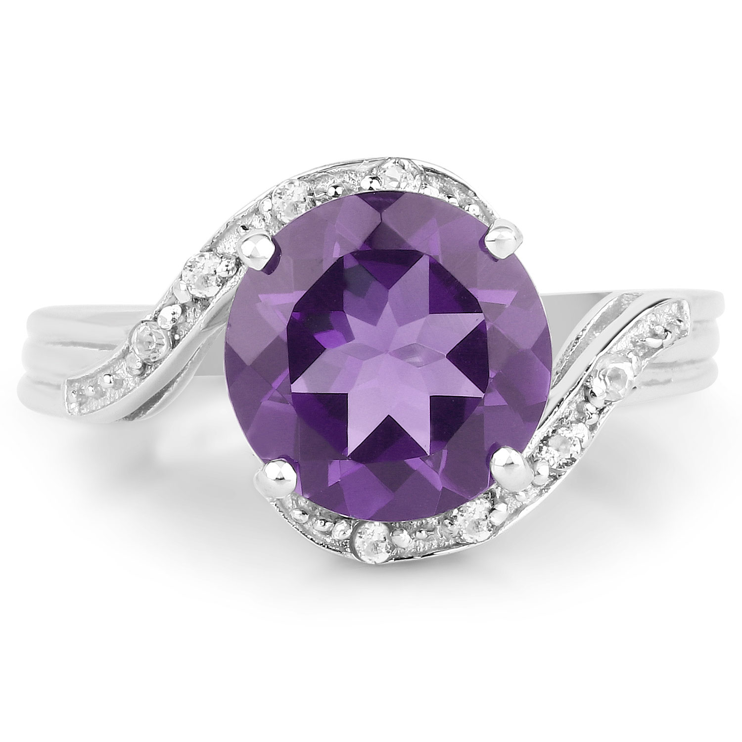 2.52 Carat Genuine Amethyst and White Topaz .925 Sterling Silver Ring