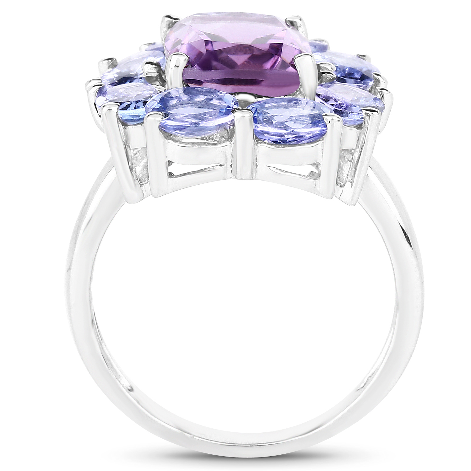 5.24 Carat Genuine Amethyst & Tanzanite .925 Sterling Silver Ring