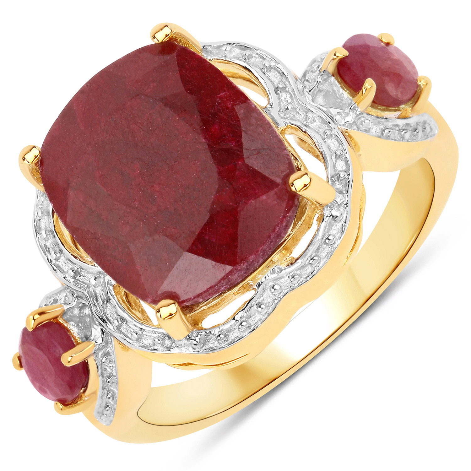 6.71 Carat Dyed Ruby and Ruby .925 Sterling Silver Ring