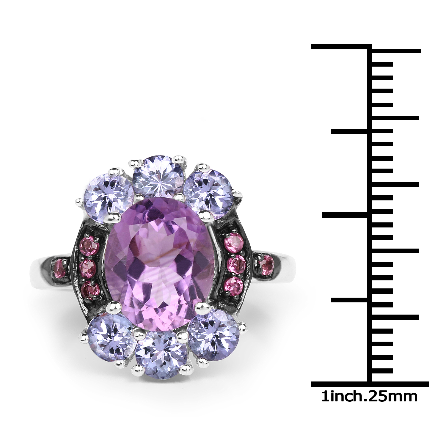 4.30 Carat Genuine Amethyst, Tanzanite and Rhodolite .925 Sterling Silver Ring
