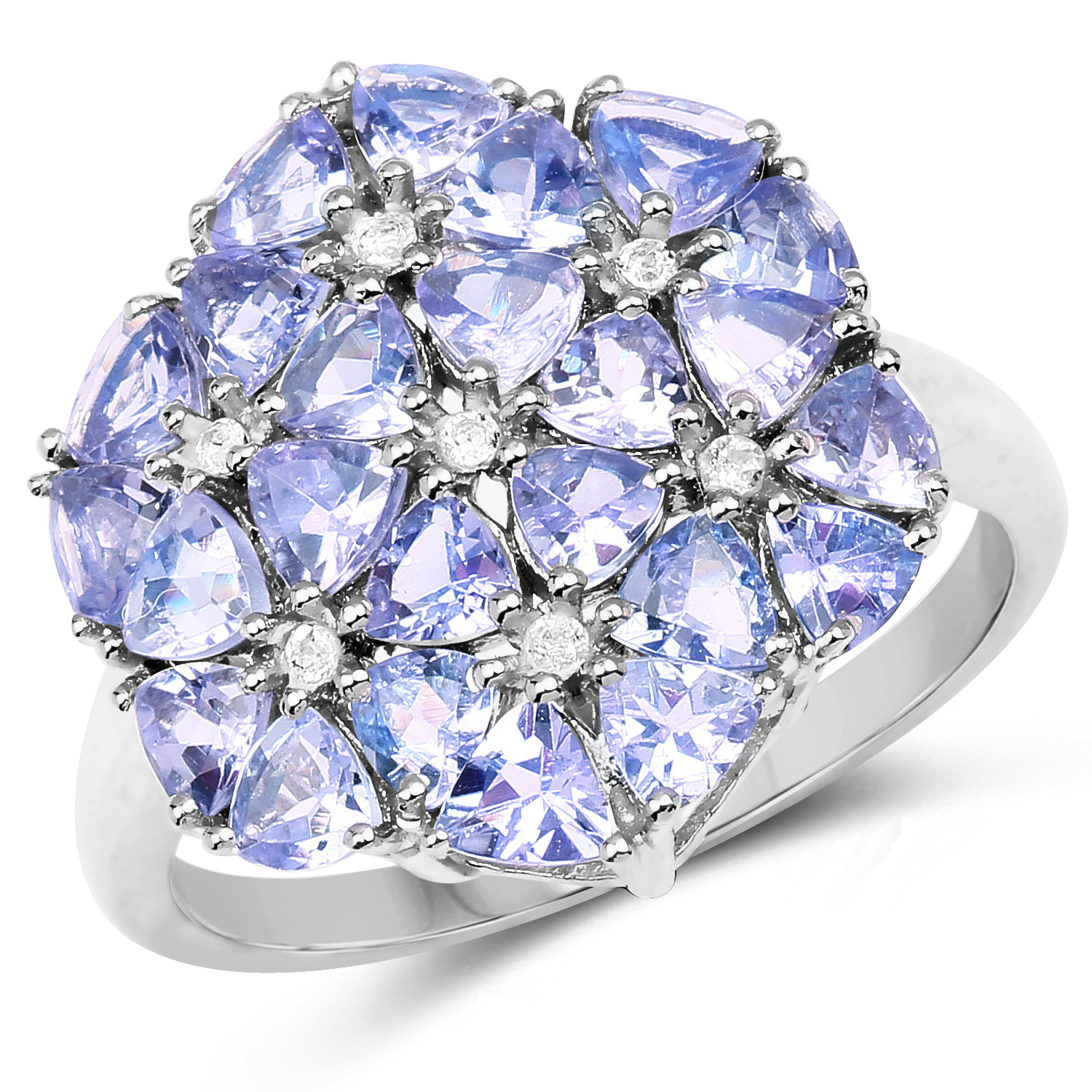 2.47 Carat Genuine Tanzanite and White Topaz .925 Sterling Silver Ring