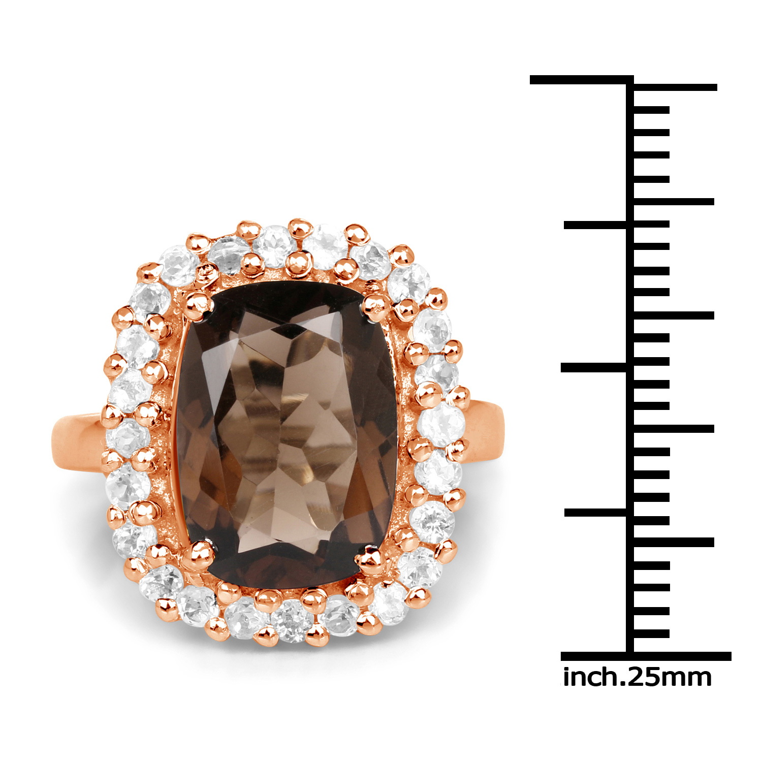 14K Rose Gold Plated 6.44 Carat Genuine Smoky Quartz and White Topaz .925 Sterling Silver Ring