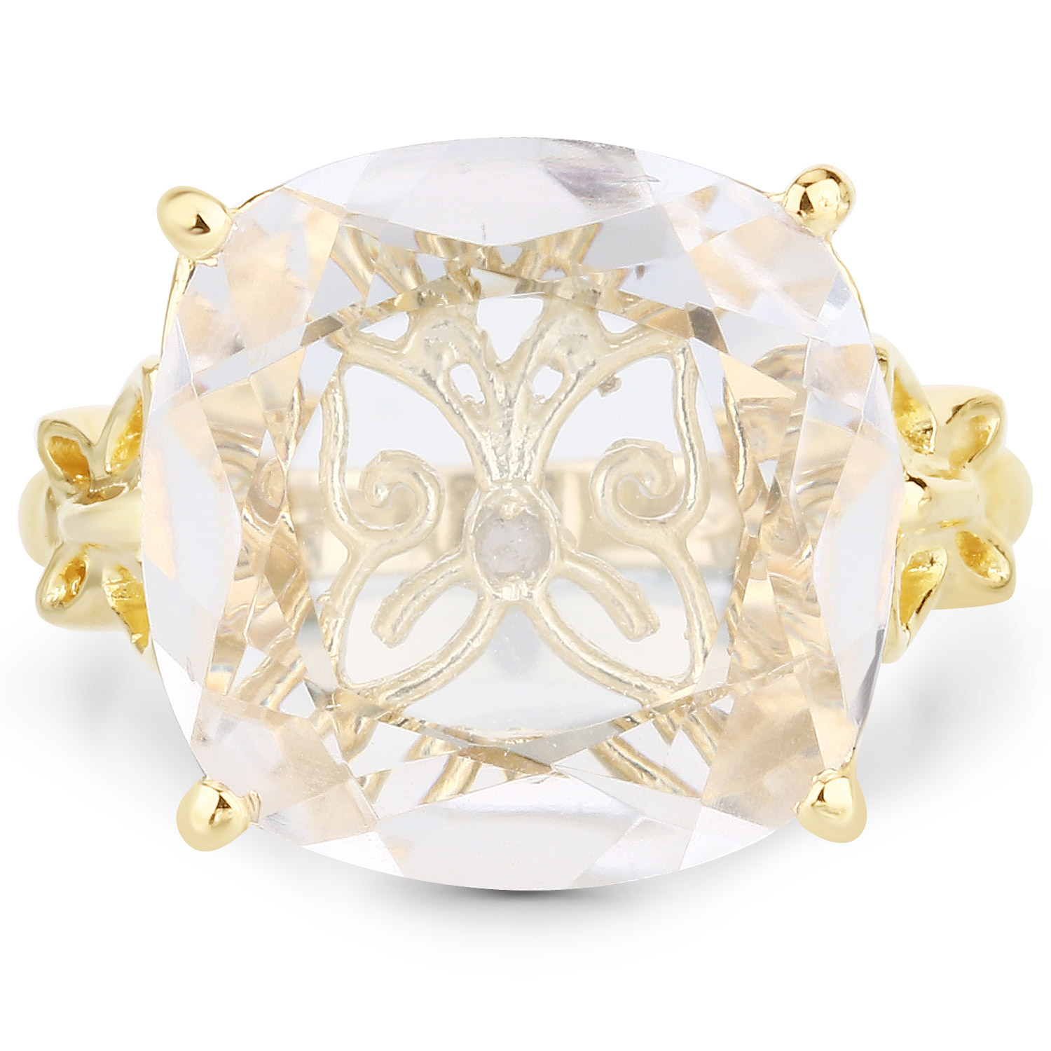 10.66 Carat Genuine Crystal Quartz and White Diamond .925 Sterling Silver Ring