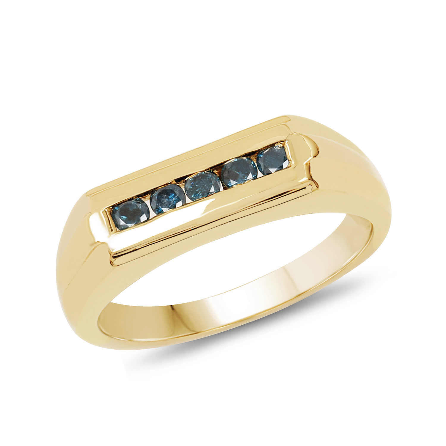 14K Yellow Gold Plated 0.25 Carat Genuine Blue Diamond .925 Sterling Silver Ring