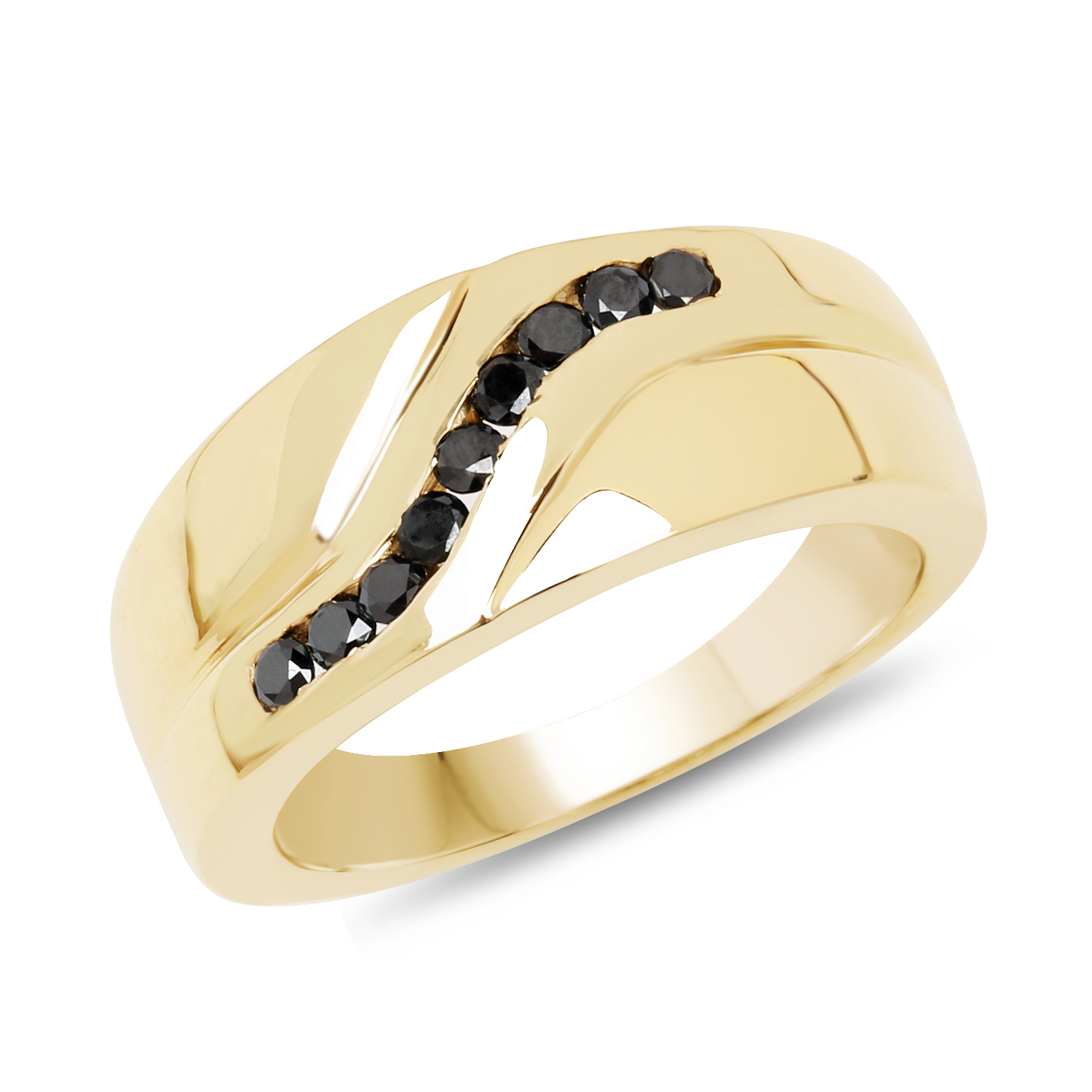 14K Yellow Gold Plated 0.27 Carat Genuine Black Diamond .925 Sterling Silver Ring