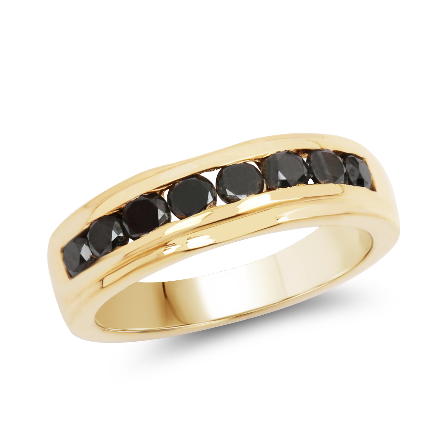 14K Yellow Gold Plated 0.88 Carat Genuine Black Diamond .925 Sterling Silver Ring