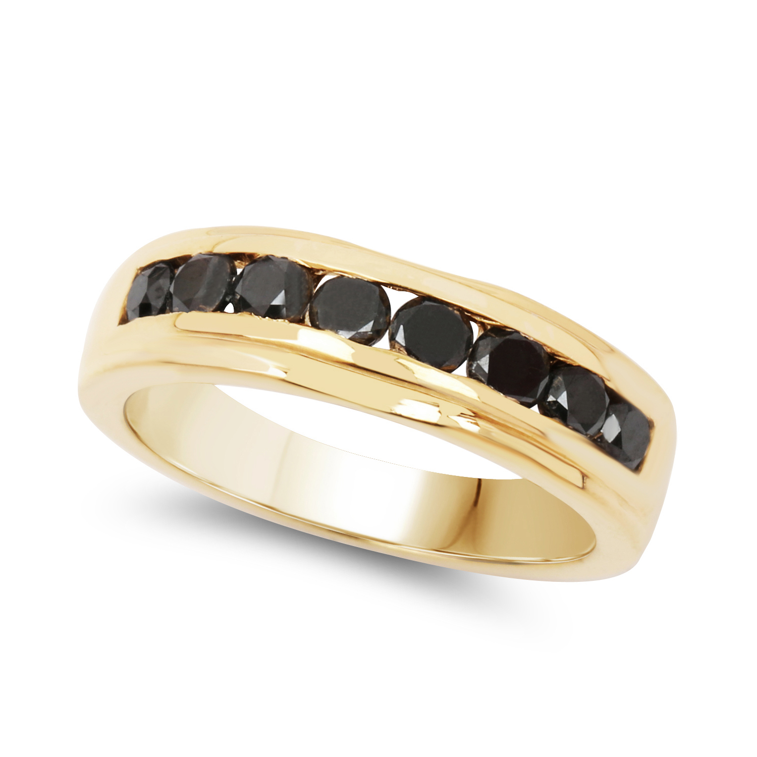 14K Yellow Gold Plated 0.88 Carat Genuine Black Diamond .925 Sterling Silver Ring