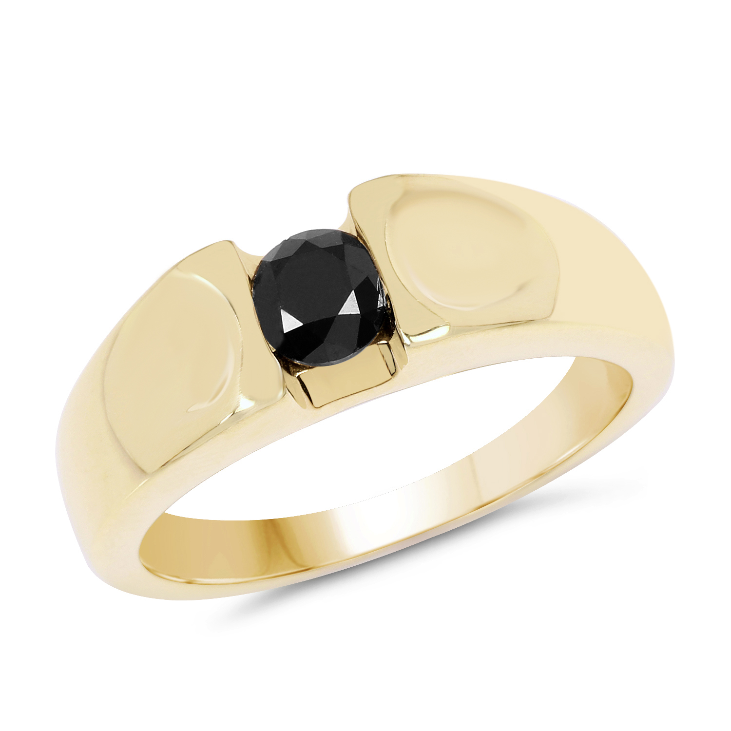 14K Yellow Gold Plated 0.25 Carat Genuine Black Diamond .925 Sterling Silver Ring