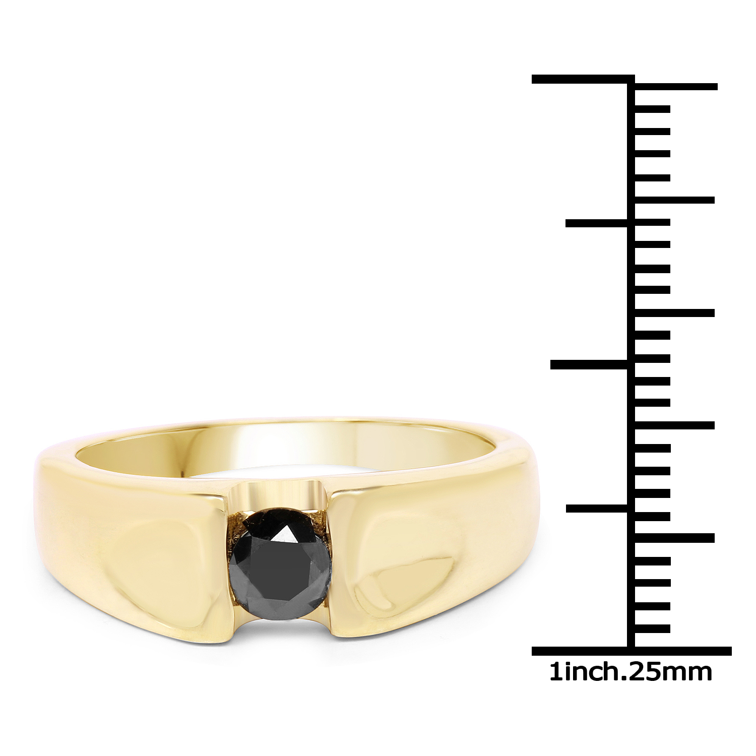 14K Yellow Gold Plated 0.25 Carat Genuine Black Diamond .925 Sterling Silver Ring