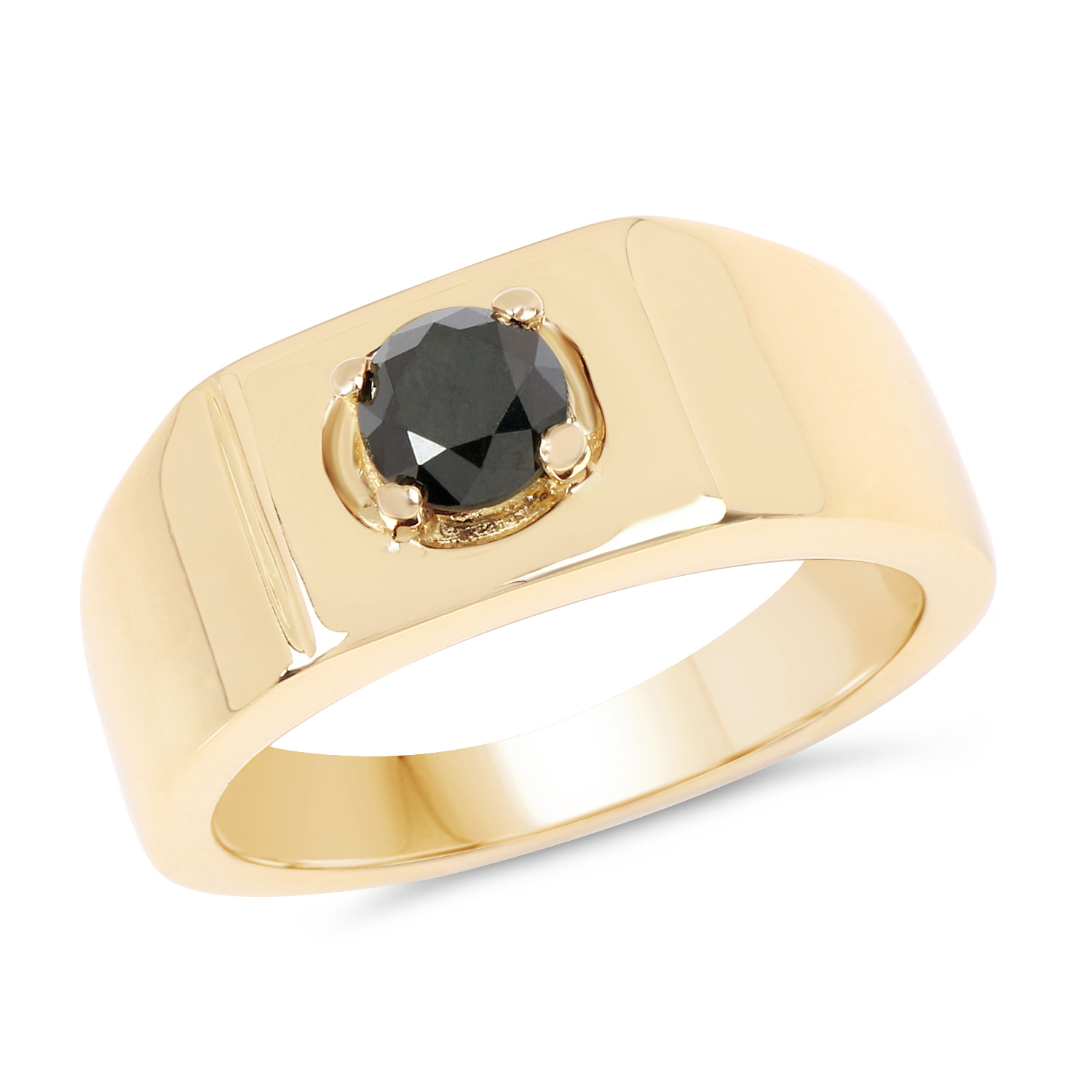 14K Yellow Gold Plated 0.25 Carat Genuine Black Diamond .925 Sterling Silver Ring