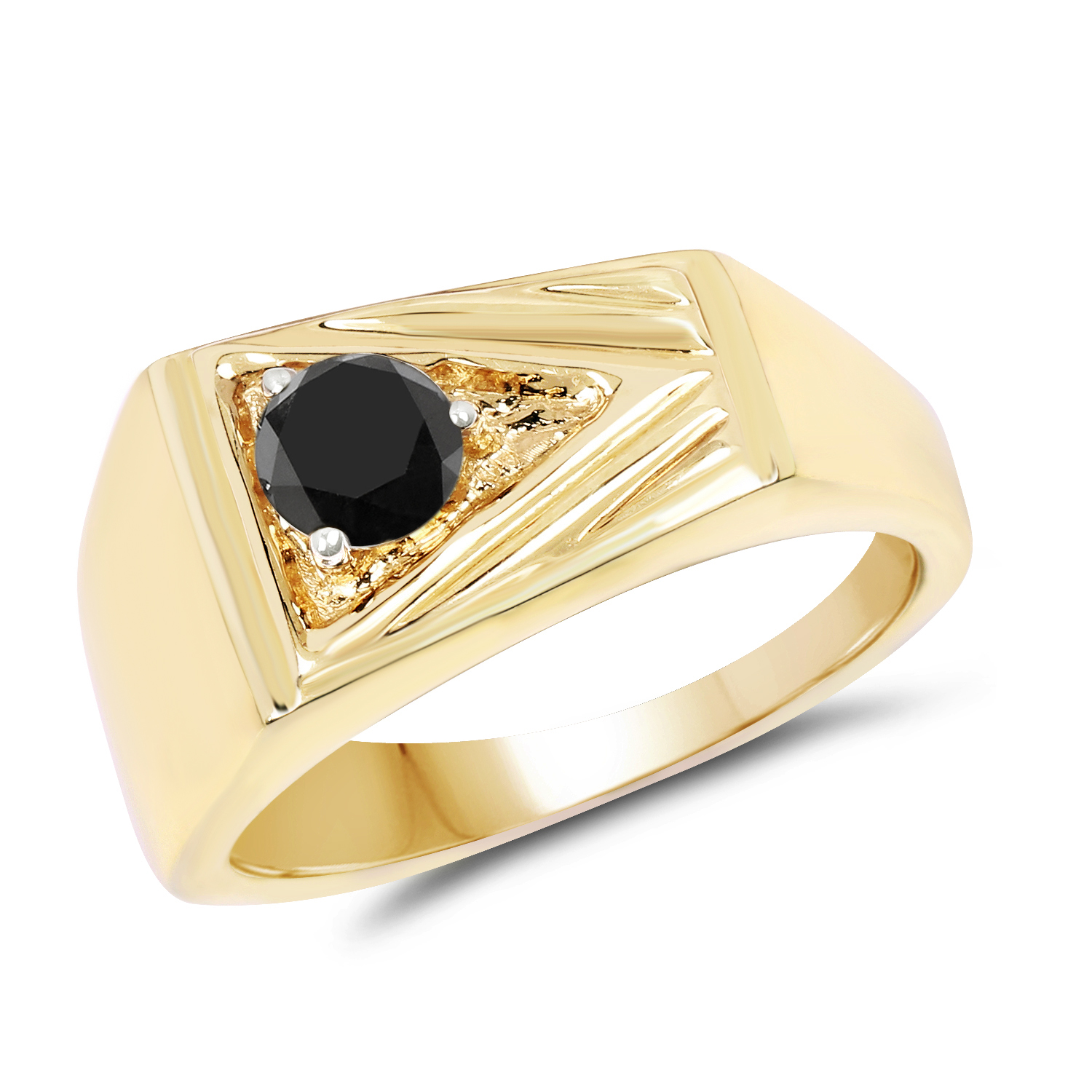 14K Yellow Gold Plated 0.25 Carat Genuine Black Diamond .925 Sterling Silver Ring