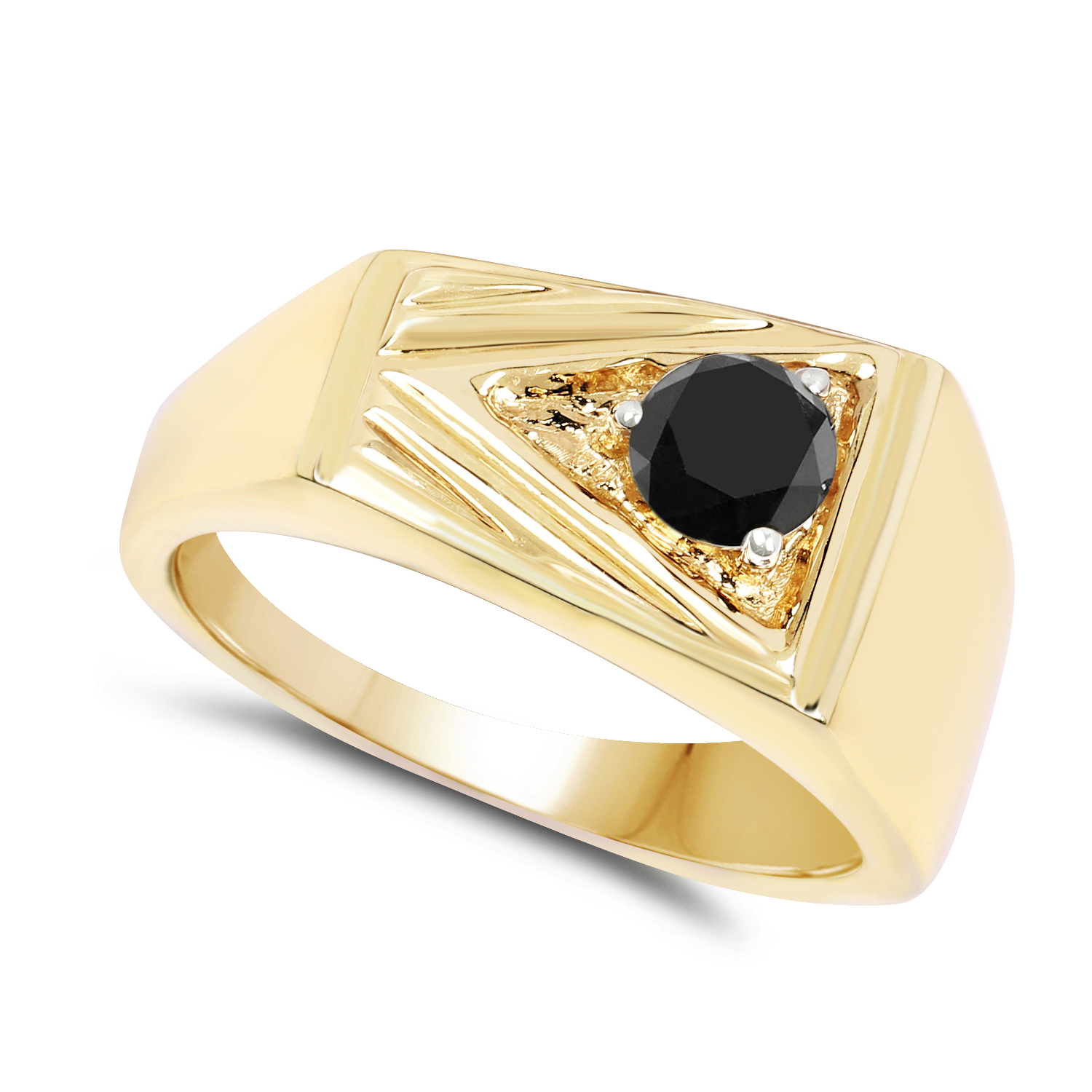 14K Yellow Gold Plated 0.25 Carat Genuine Black Diamond .925 Sterling Silver Ring
