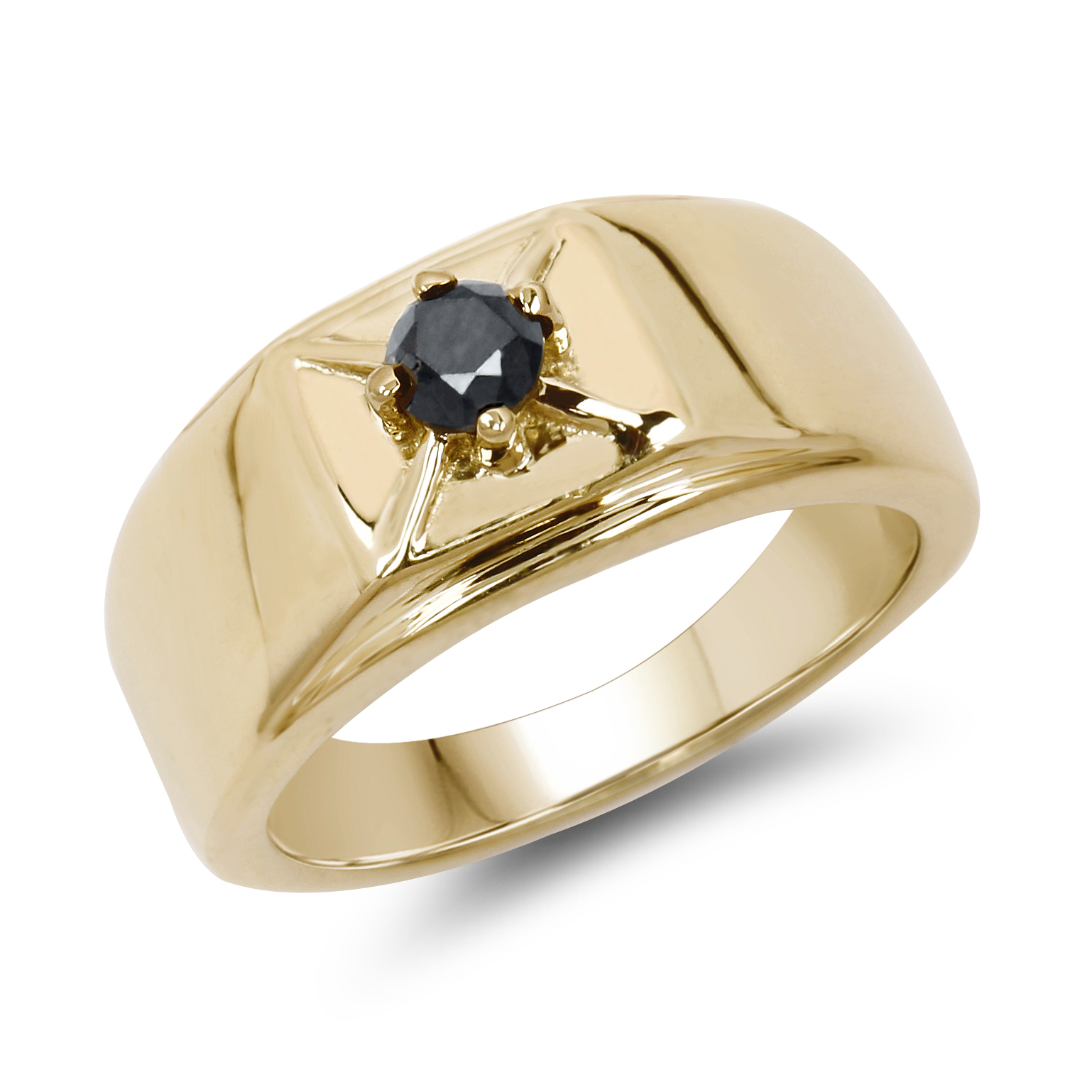 14K Yellow Gold Plated 0.25 Carat Genuine Black Diamond .925 Sterling Silver Ring