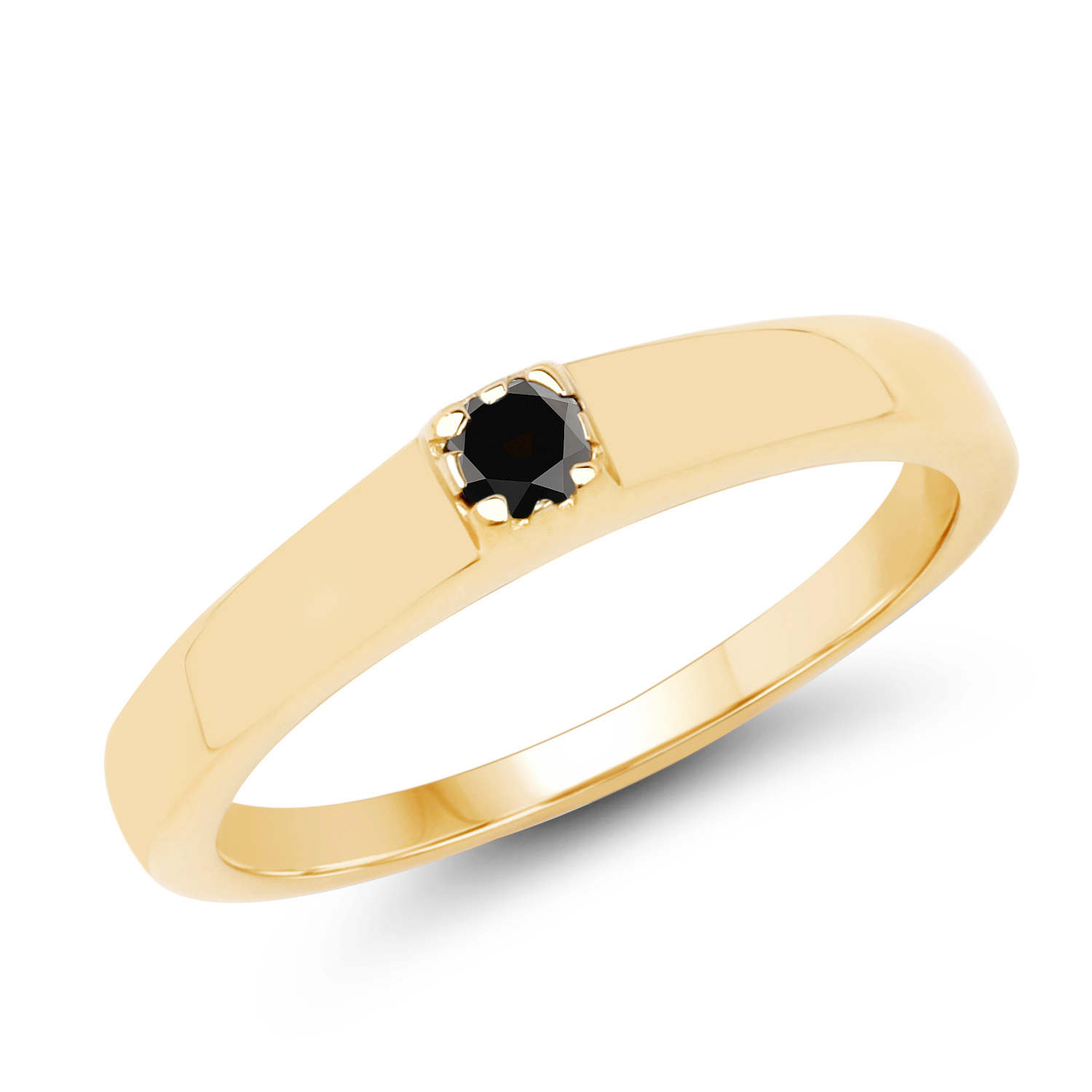 14K Yellow Gold Plated 0.12 Carat Genuine Black Diamond .925 Sterling Silver Ring