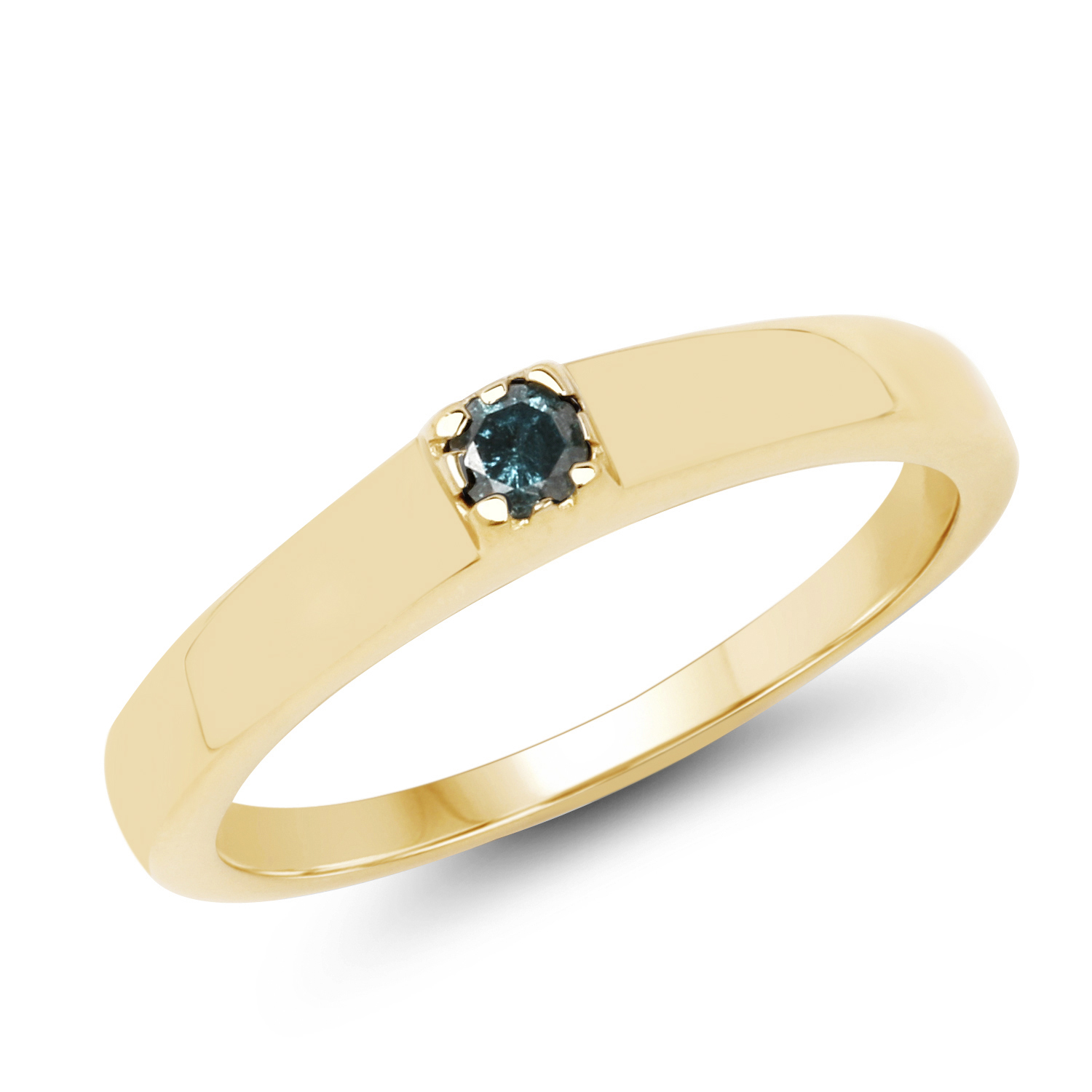 14K Yellow Gold Plated 0.12 Carat Genuine Blue Diamond .925 Sterling Silver Ring