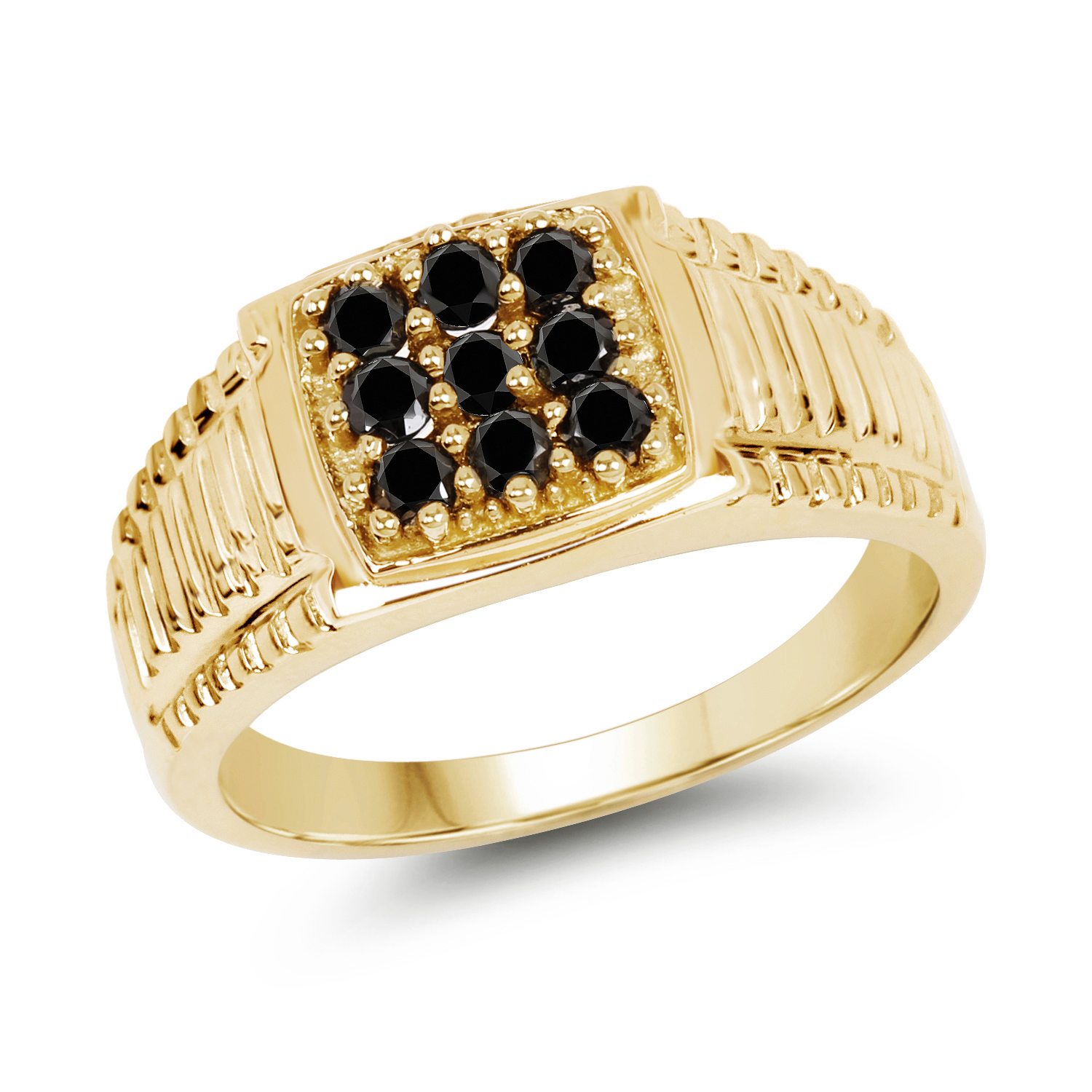 14K Yellow Gold Plated 0.63 Carat Genuine Black Diamond .925 Sterling Silver Ring