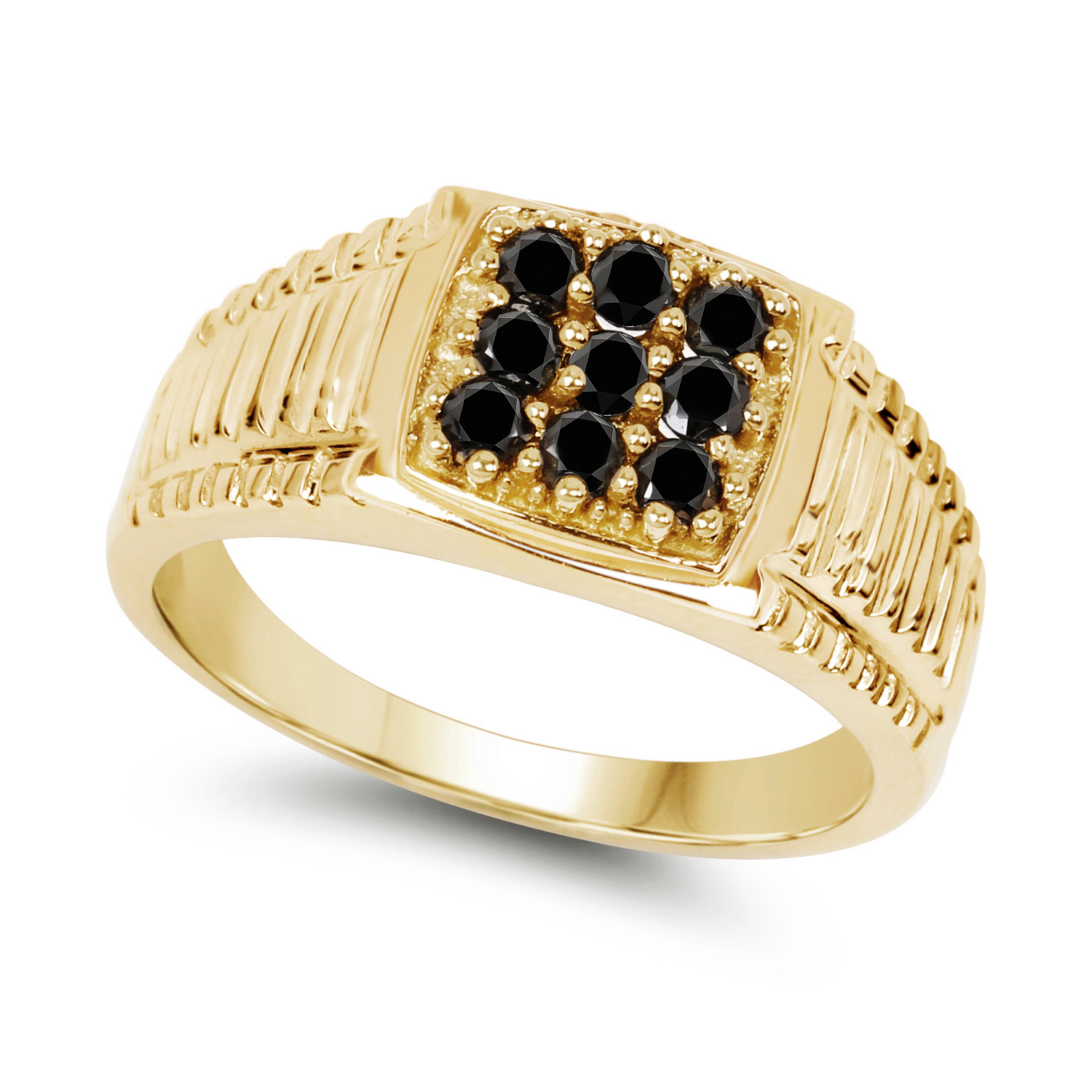 14K Yellow Gold Plated 0.63 Carat Genuine Black Diamond .925 Sterling Silver Ring