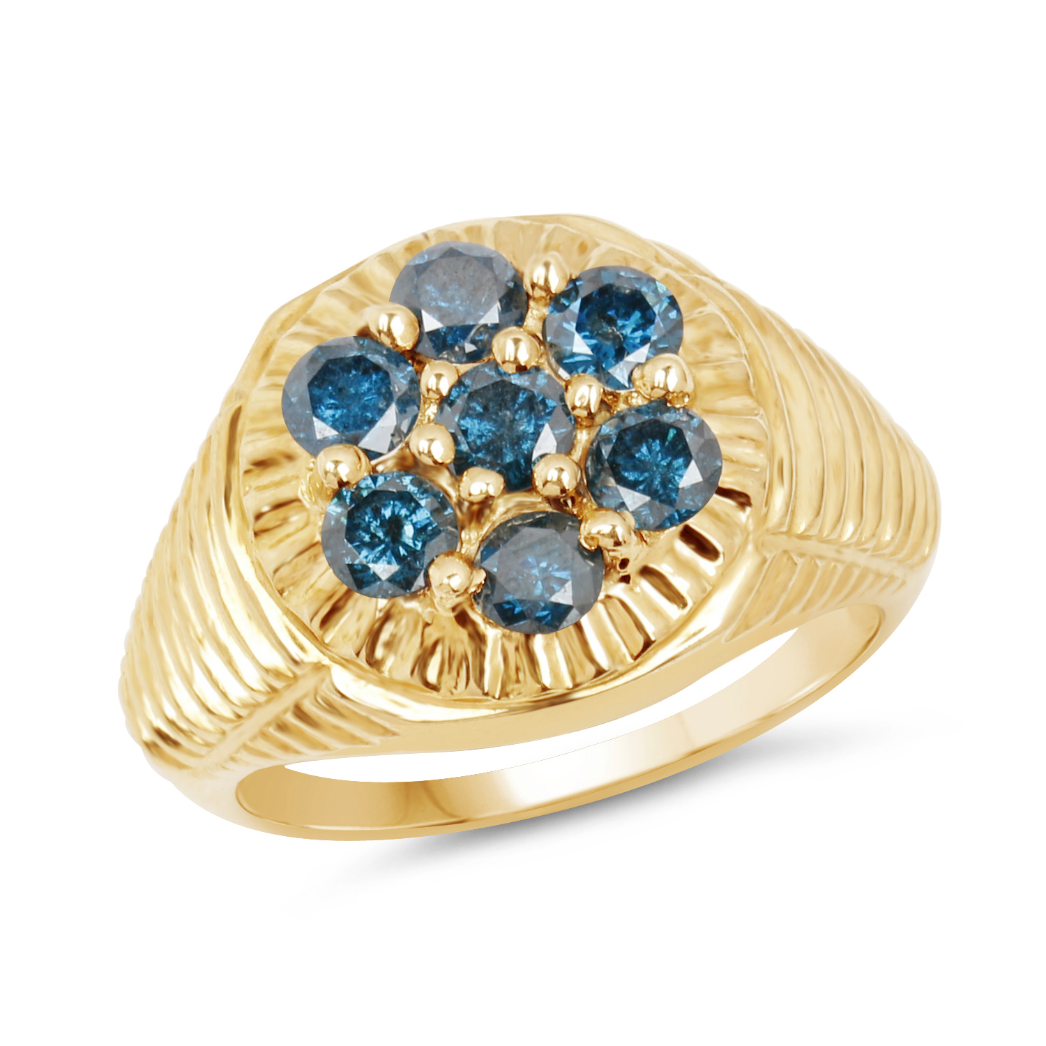 14K Yellow Gold Plated 1.40 Carat Genuine Blue Diamond .925 Sterling Silver Ring