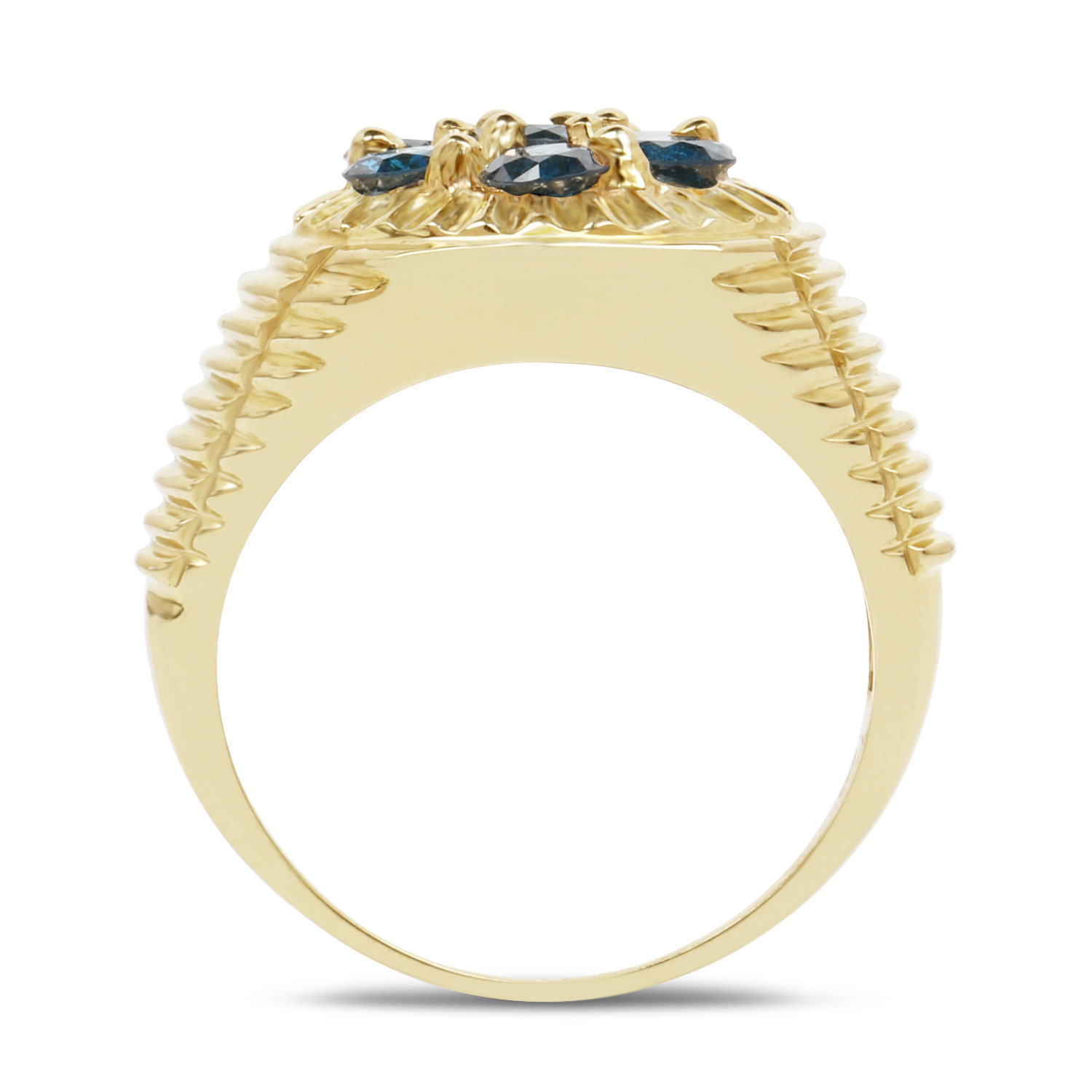 14K Yellow Gold Plated 1.40 Carat Genuine Blue Diamond .925 Sterling Silver Ring