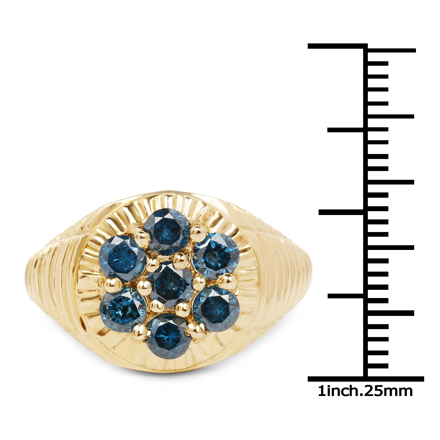 14K Yellow Gold Plated 1.40 Carat Genuine Blue Diamond .925 Sterling Silver Ring