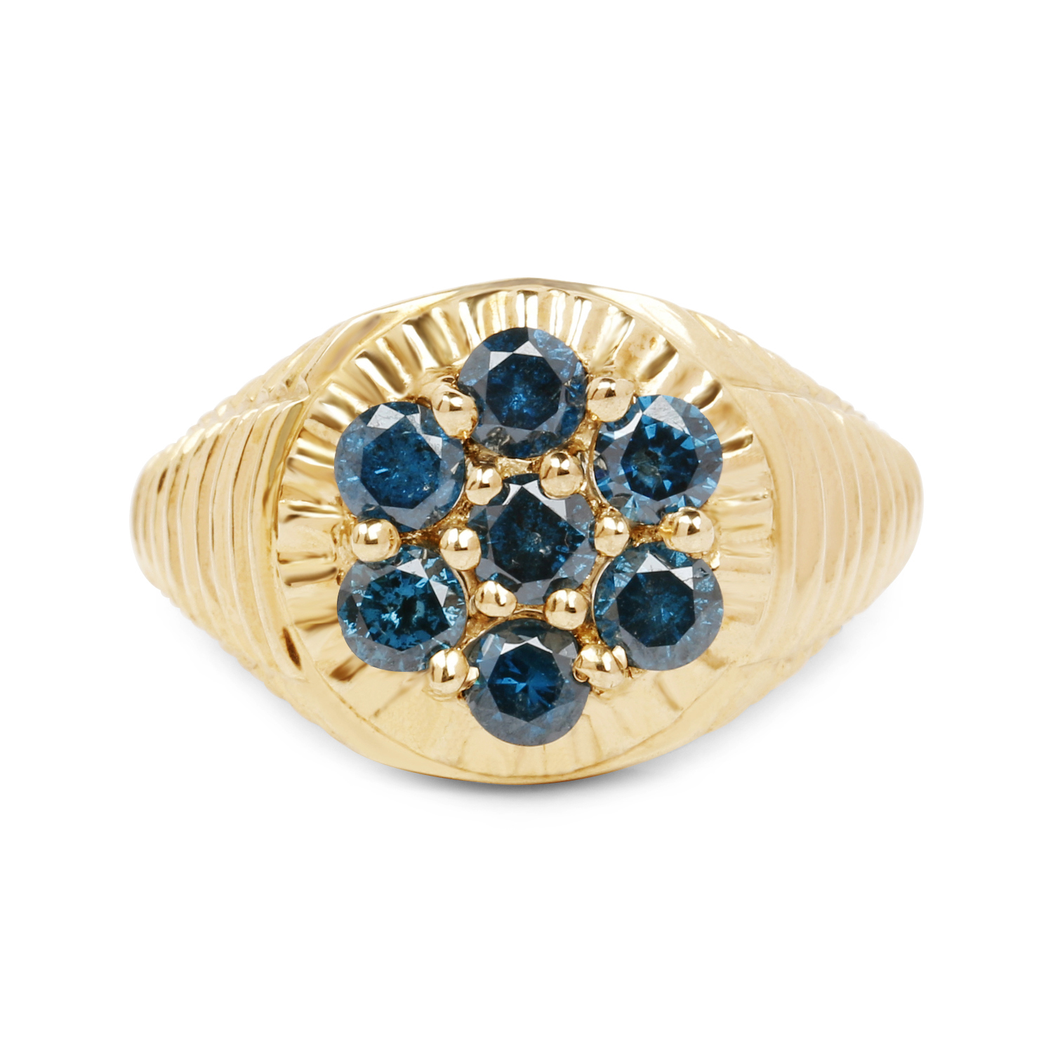 14K Yellow Gold Plated 1.40 Carat Genuine Blue Diamond .925 Sterling Silver Ring