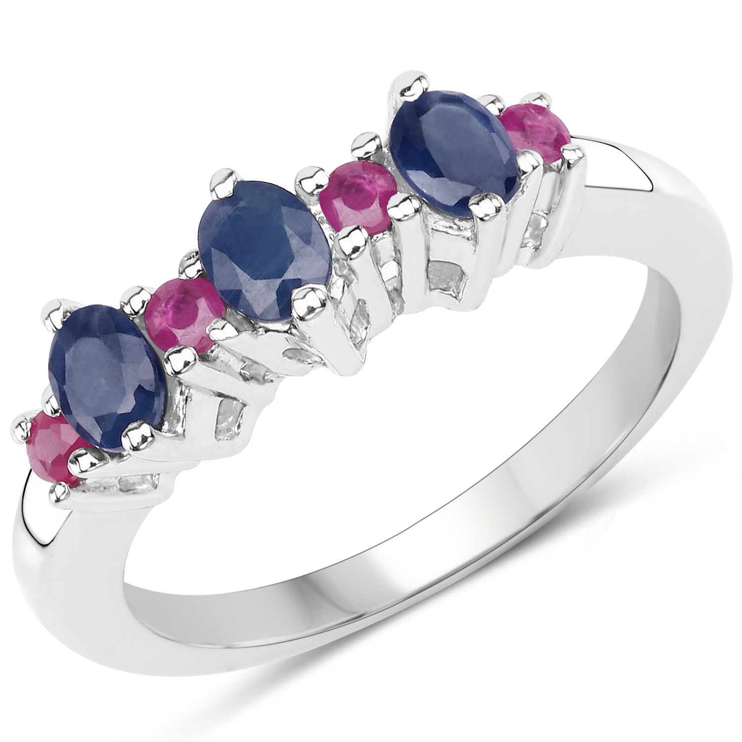 0.84 Carat Genuine Blue Sapphire and Ruby .925 Sterling Silver Ring