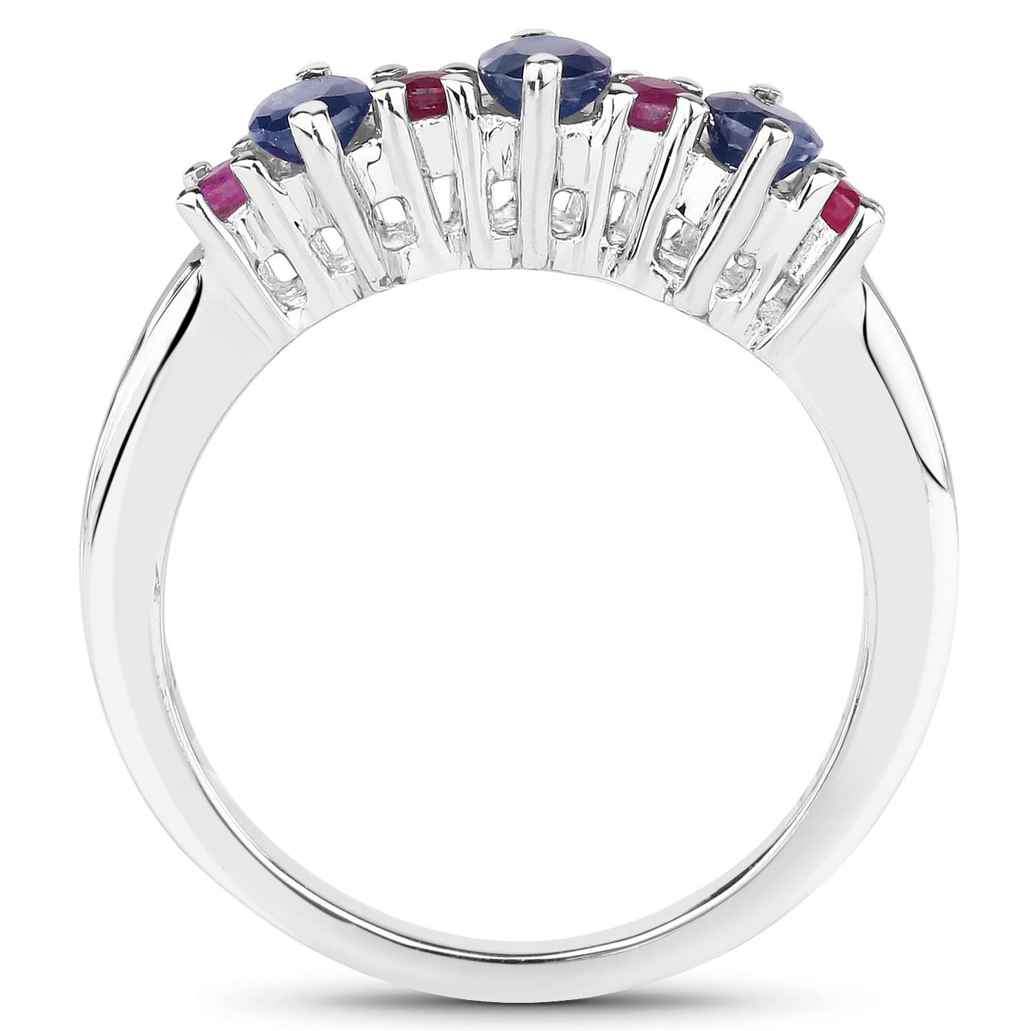 0.84 Carat Genuine Blue Sapphire and Ruby .925 Sterling Silver Ring