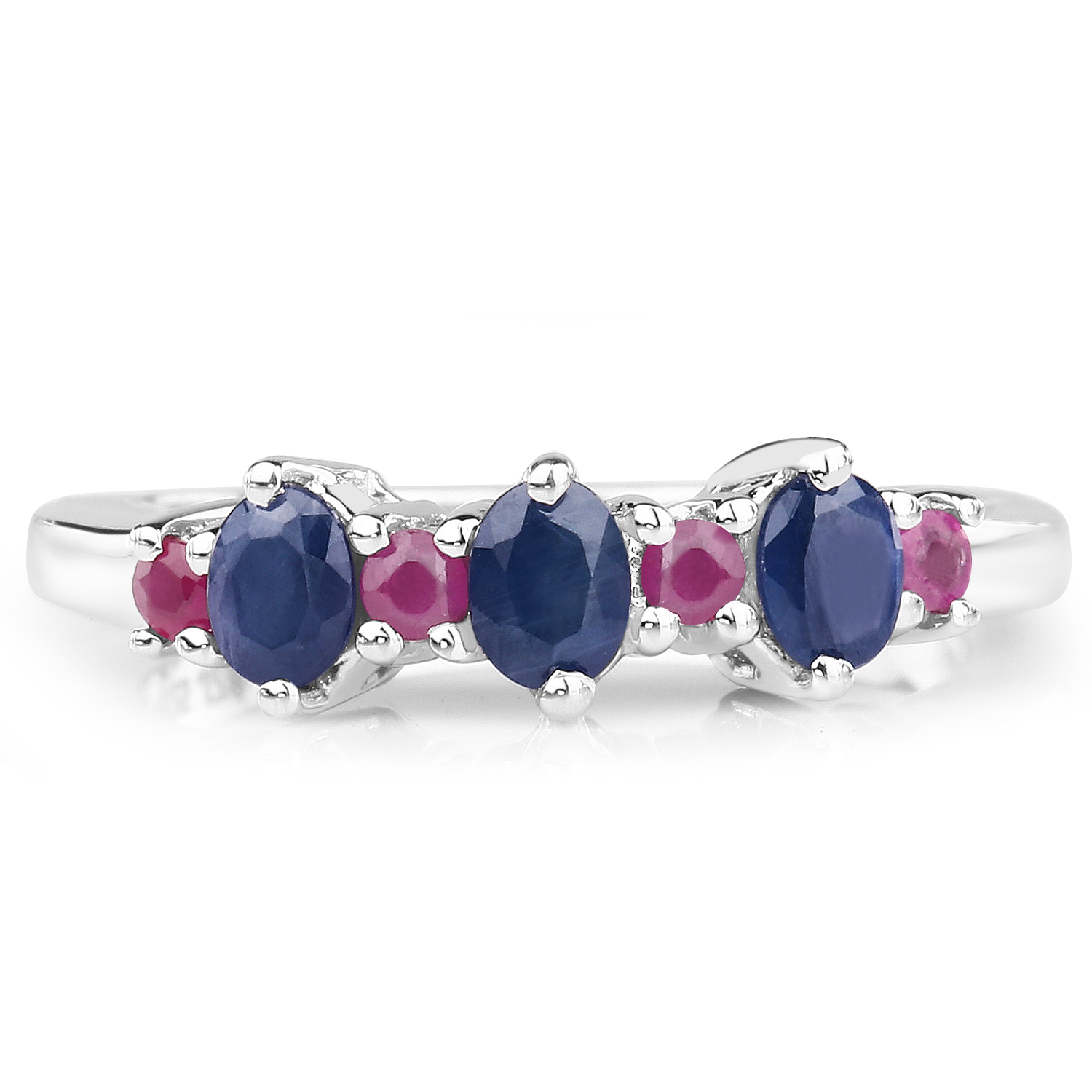 0.84 Carat Genuine Blue Sapphire and Ruby .925 Sterling Silver Ring