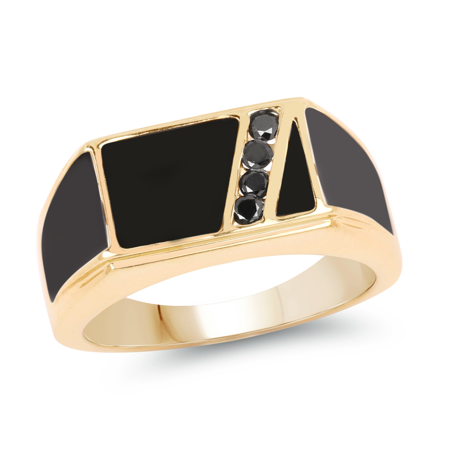 14K Yellow Gold Plated 0.12 Carat Genuine Black Diamond .925 Sterling Silver Ring