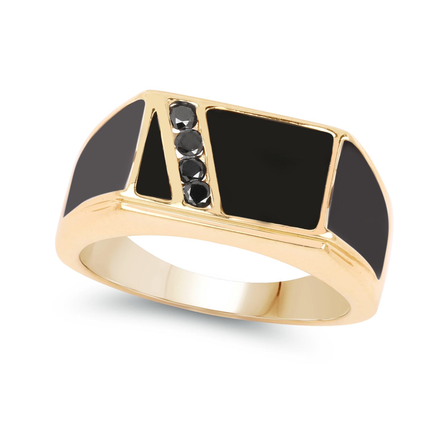14K Yellow Gold Plated 0.12 Carat Genuine Black Diamond .925 Sterling Silver Ring