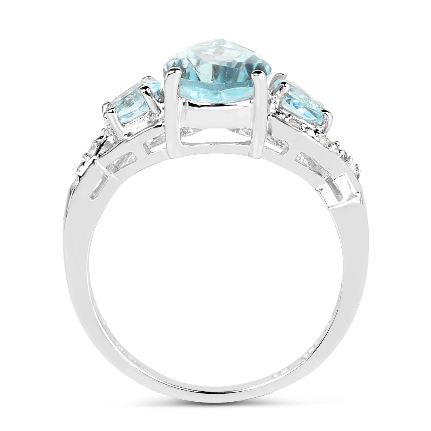 2.31 Carat Genuine Blue Topaz and White Topaz .925 Sterling Silver Ring