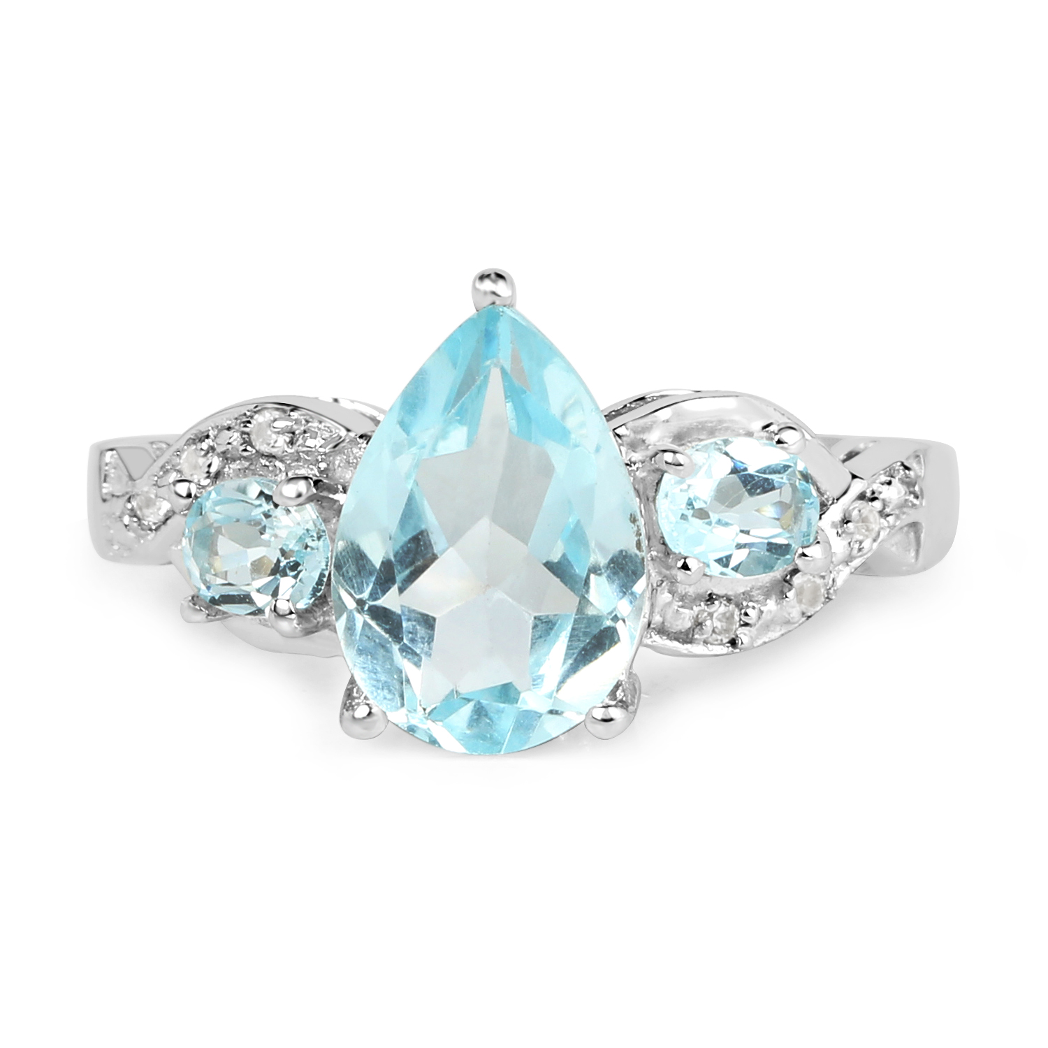 2.31 Carat Genuine Blue Topaz and White Topaz .925 Sterling Silver Ring