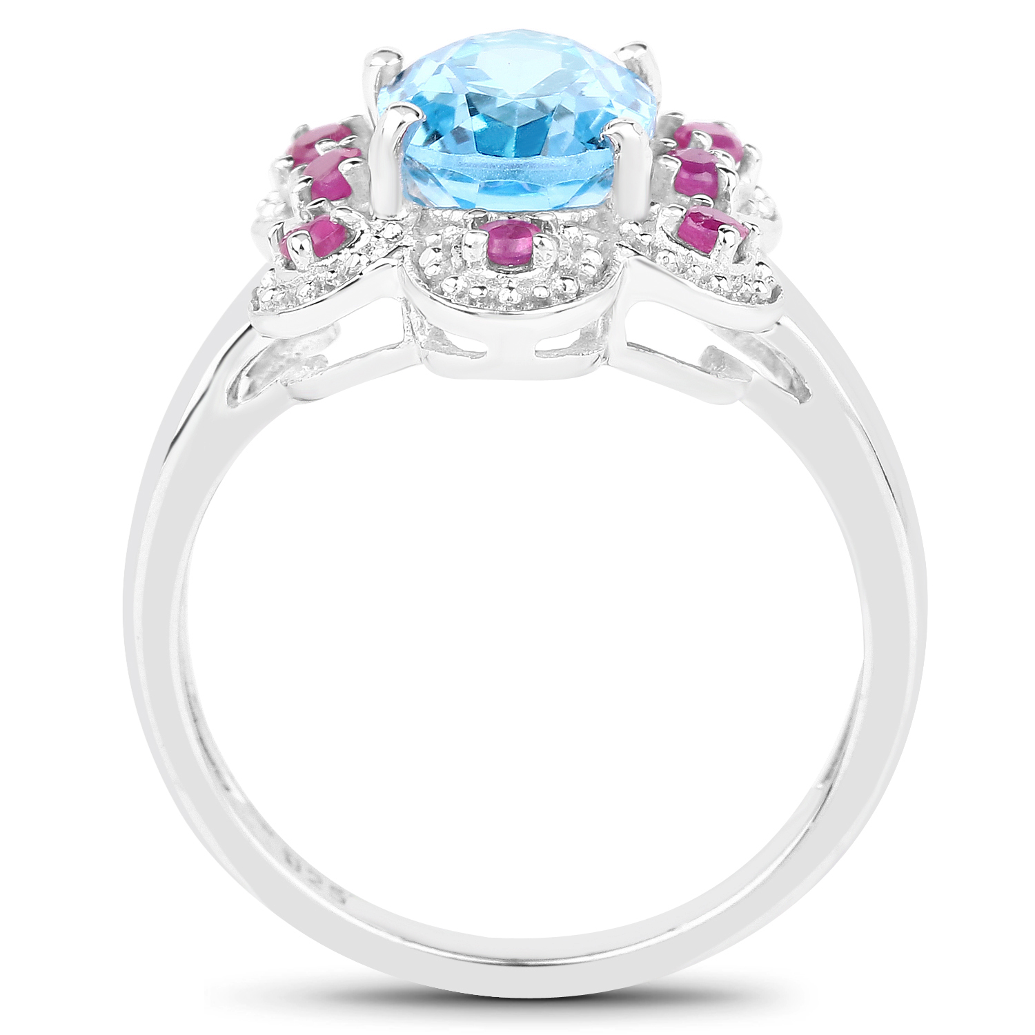 2.28 Carat Genuine Swiss Blue Topaz and Ruby .925 Sterling Silver Ring