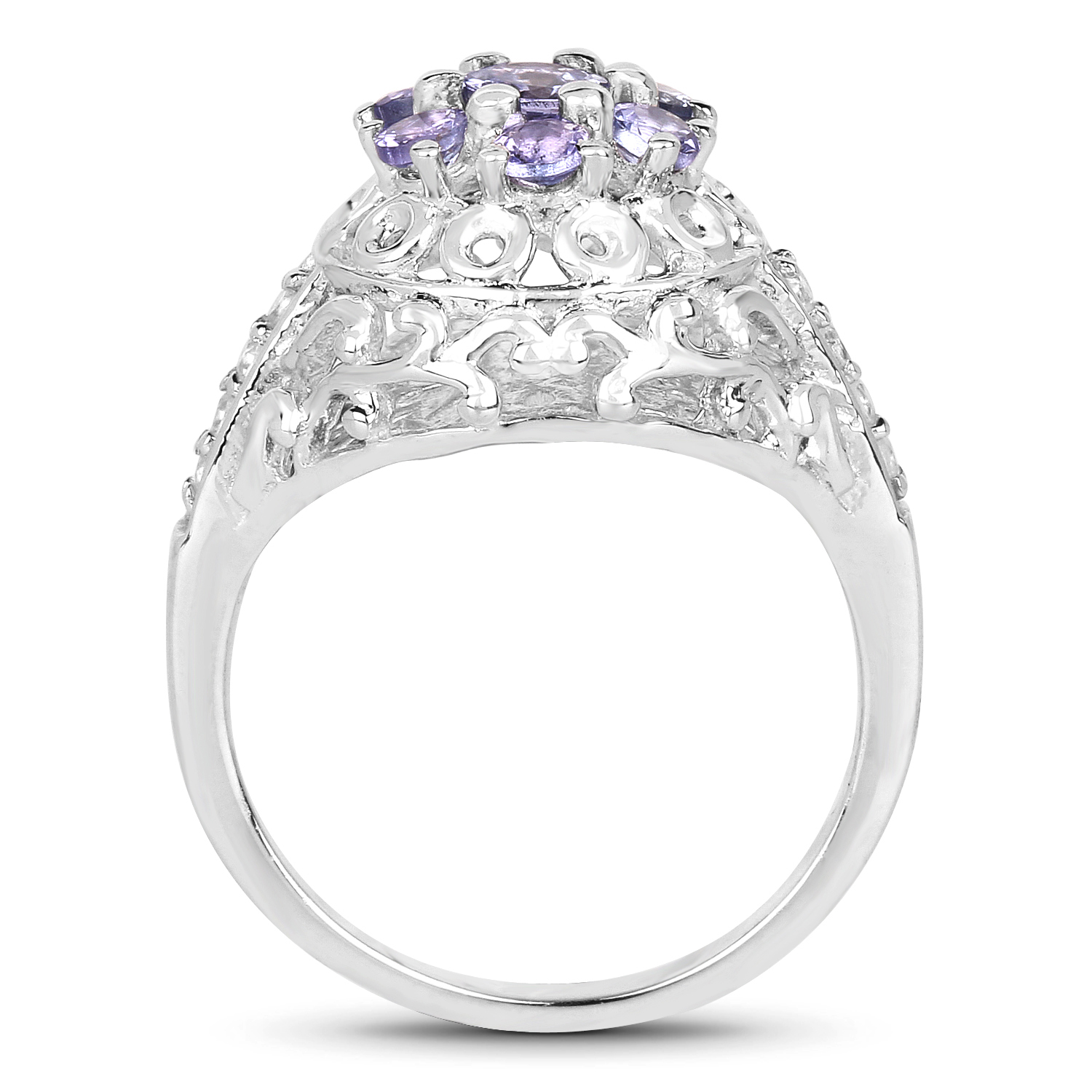 0.81 Carat Genuine Tanzanite and White Topaz .925 Sterling Silver Ring