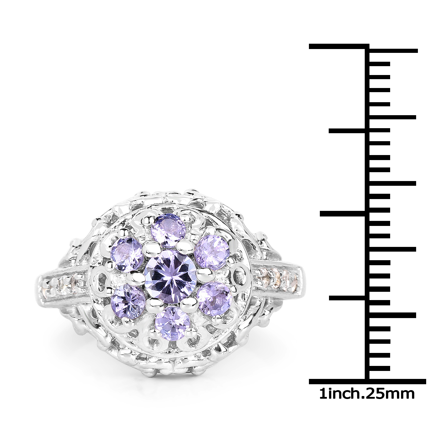 0.81 Carat Genuine Tanzanite and White Topaz .925 Sterling Silver Ring