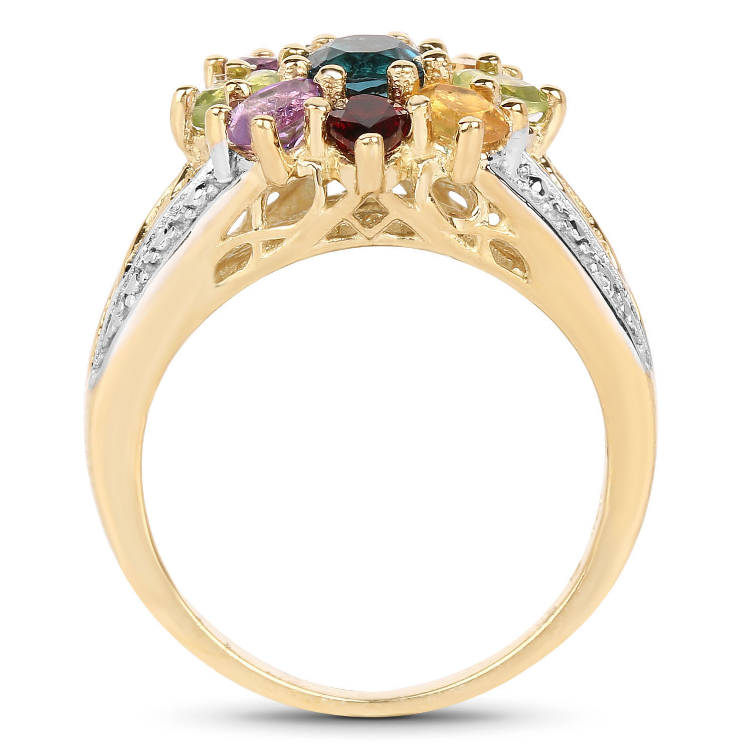 14K Yellow Gold Plated 1.90 Carat Genuine Multi Stone .925 Sterling Silver Ring